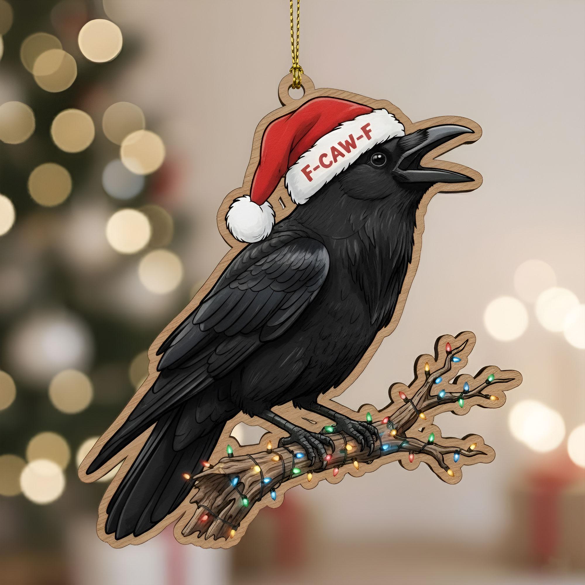 Crow Christmas Ornament: F-Caw-F Santa Hat Bird Decor, Funny Holiday Tree Charm