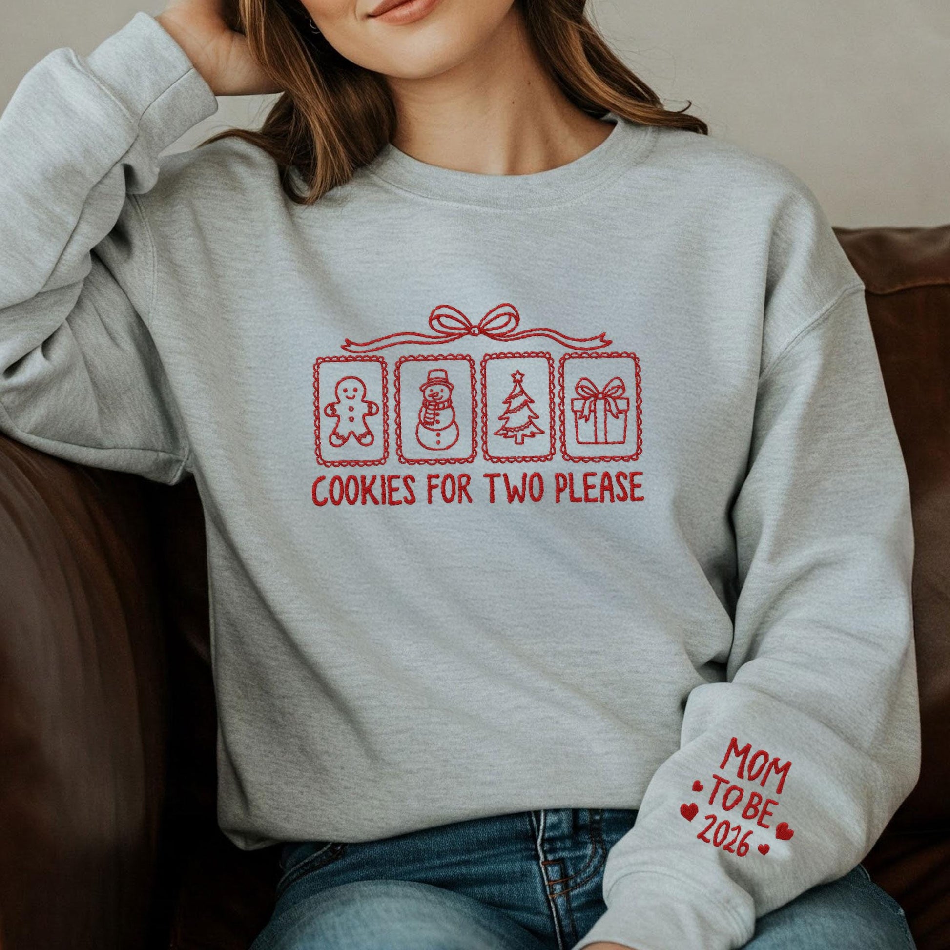 Pregnancy Sweatshirt: Cookies for Two Embroidered Pullover, Mom-to-Be 2026 Maternity Holiday Apparel