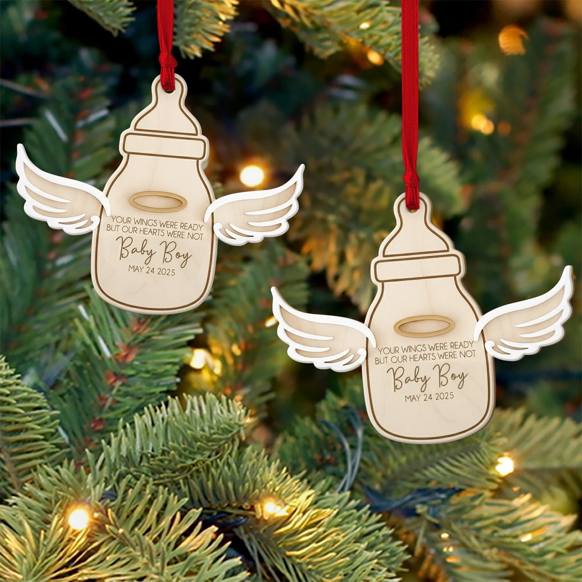 Personalized Wood Infant Memorial Ornament: Angel Wings Bereavement Keepsake, Custom Baby Loss Sympathy Decor