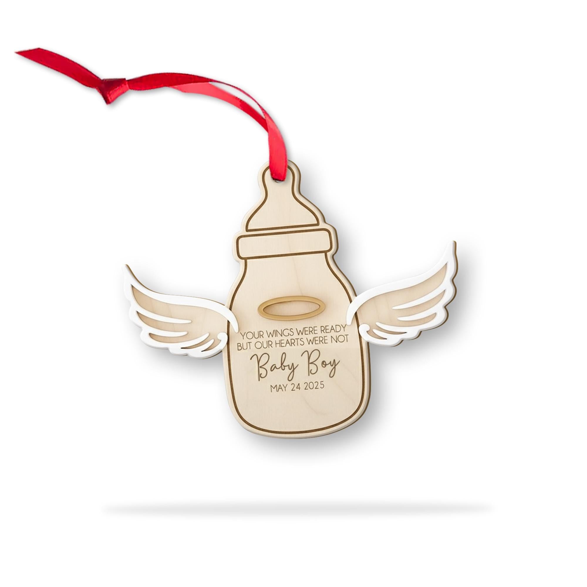 Personalized Wood Infant Memorial Ornament: Angel Wings Bereavement Keepsake, Custom Baby Loss Sympathy Decor