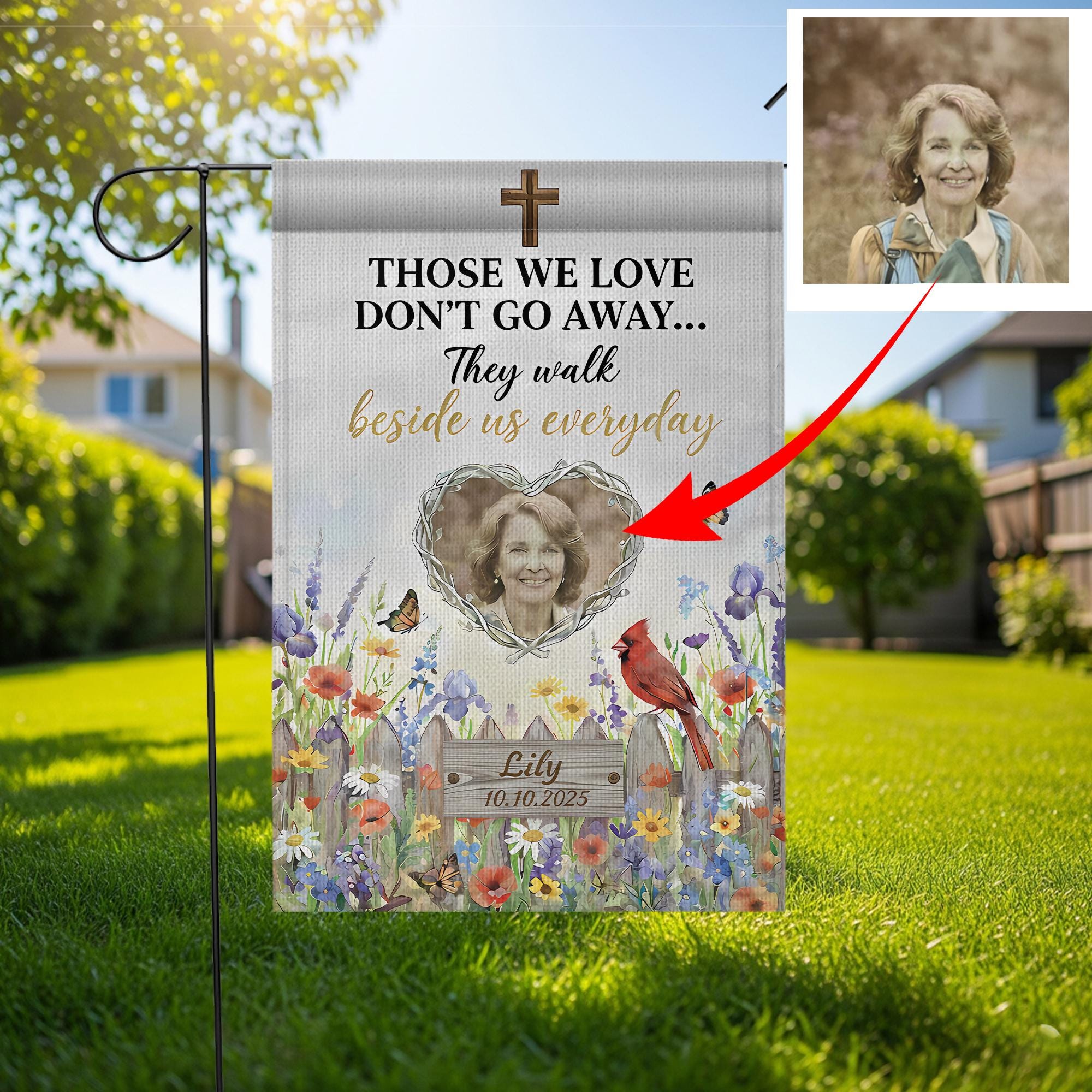 Personalized Photo Memorial Garden Flag: Christian Cardinal Sympathy Keepsake