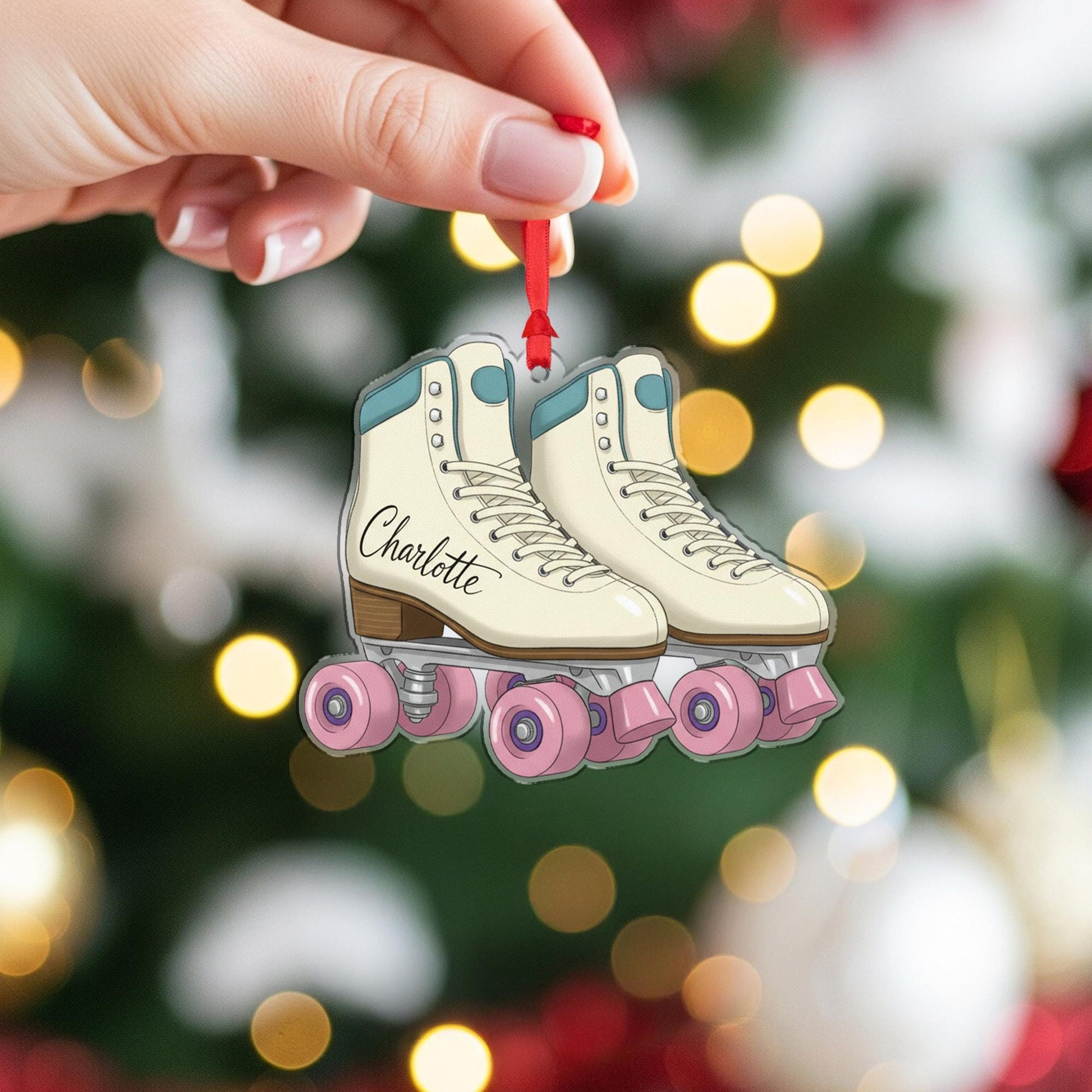 Personalized Roller Skate Ornament – Custom Name Christmas Tree Decoration, Retro Skating Acrylic Ornament