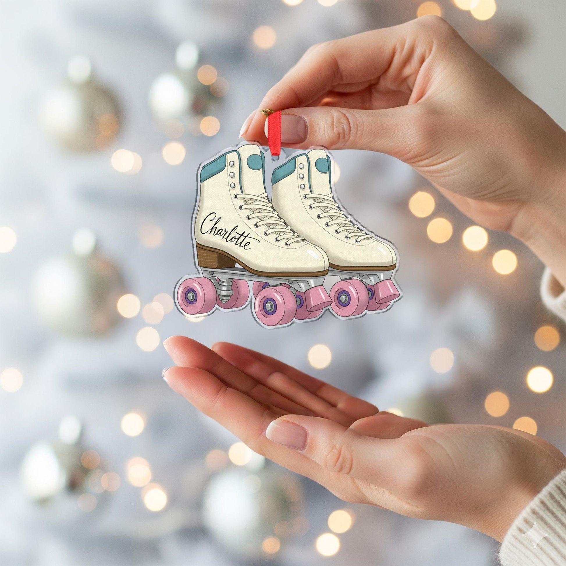 Personalized Roller Skate Ornament – Custom Name Christmas Tree Decoration, Retro Skating Acrylic Ornament