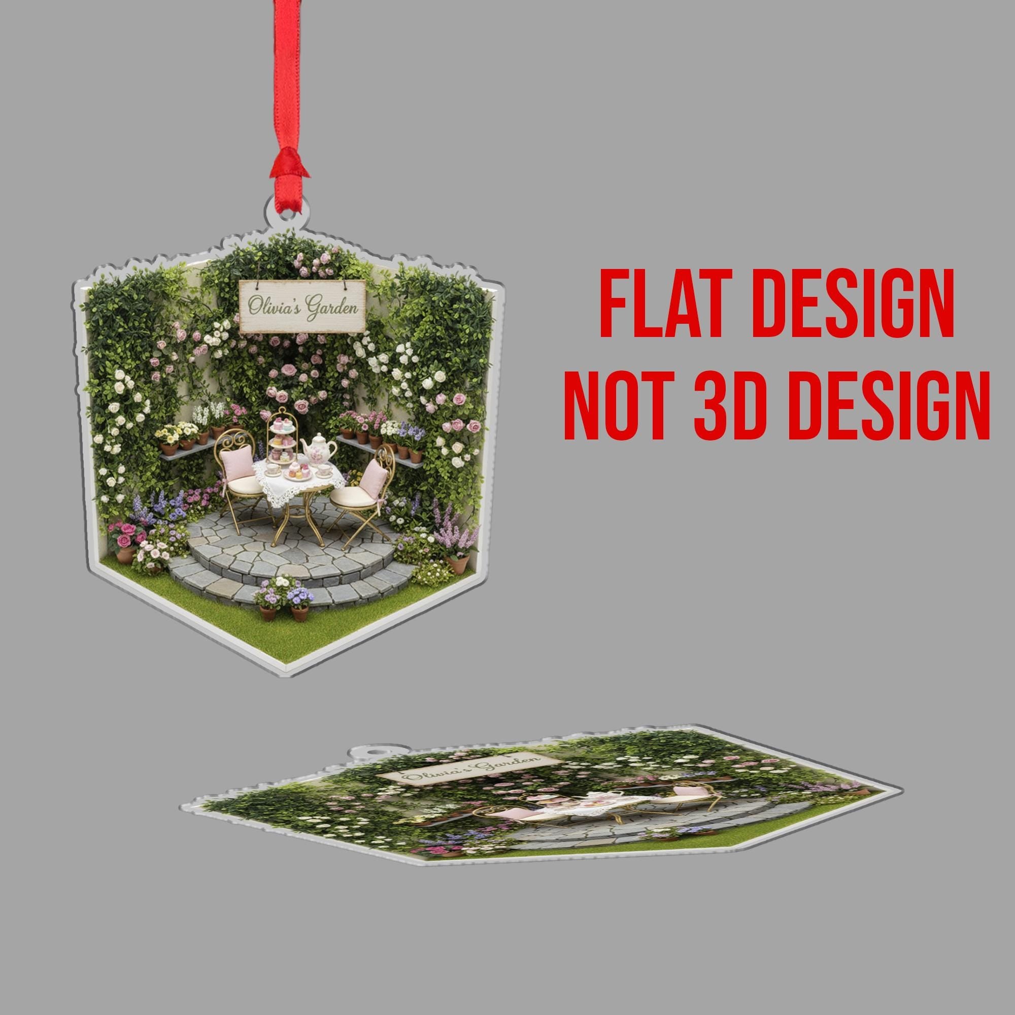 Personalized Garden Ornament – Custom Name Tea Party Decoration, Floral Patio Acrylic Ornament