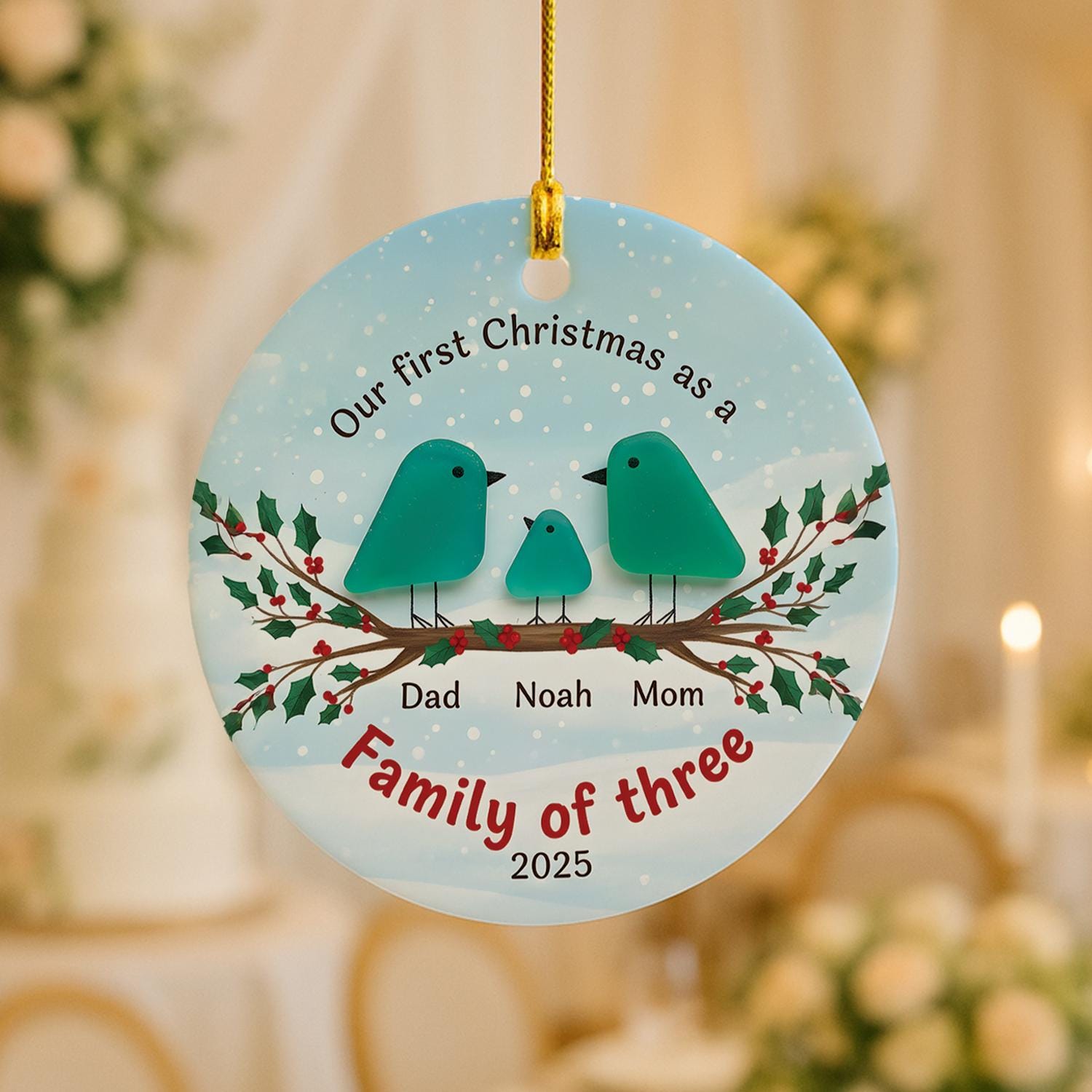 Personalized Family of Three Ceramic Christmas Ornament