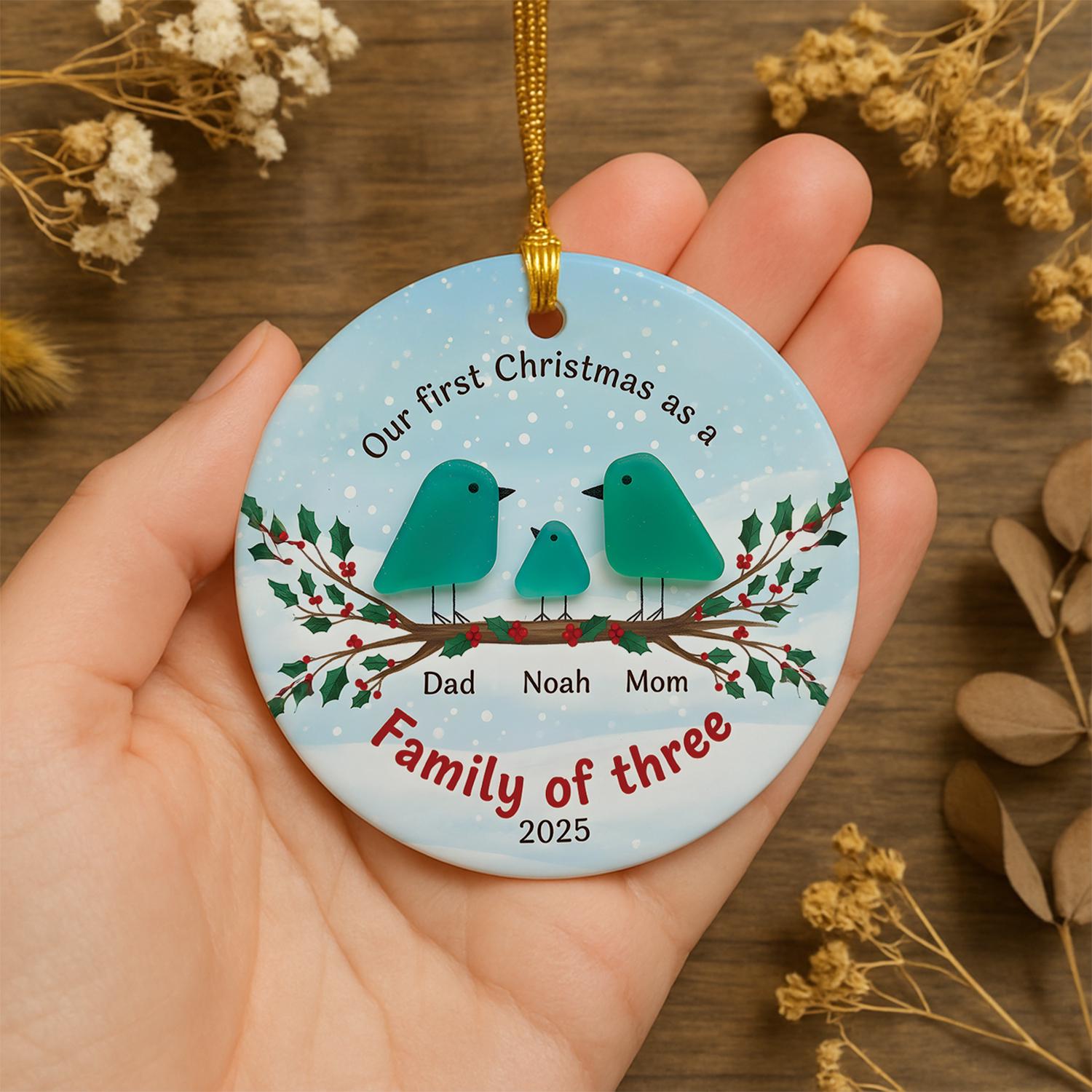 Personalized Family of Three Ceramic Christmas Ornament