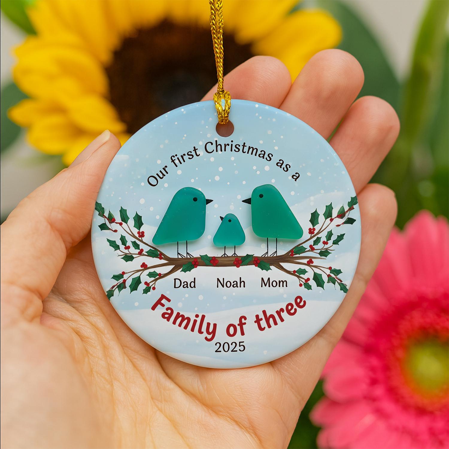 Personalized Family of Three Ceramic Christmas Ornament