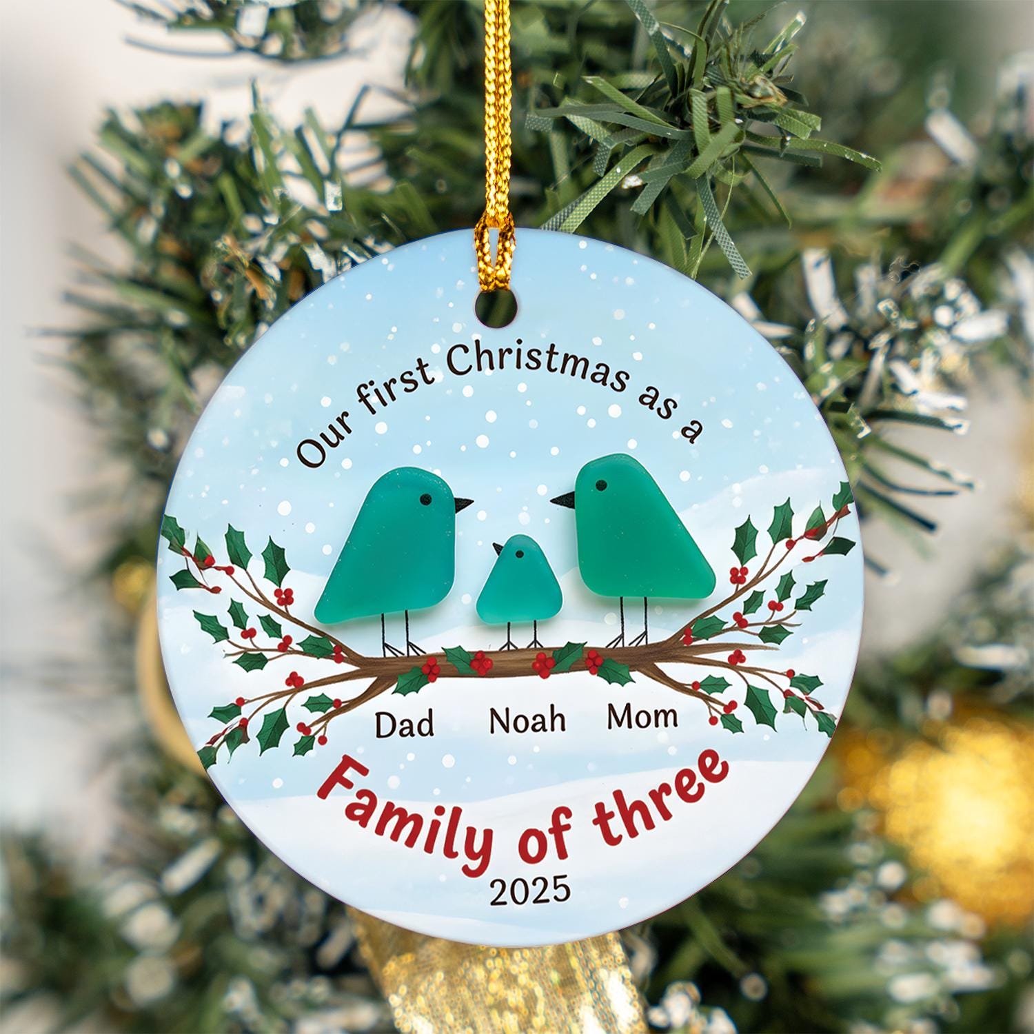 Personalized Family of Three Ceramic Christmas Ornament