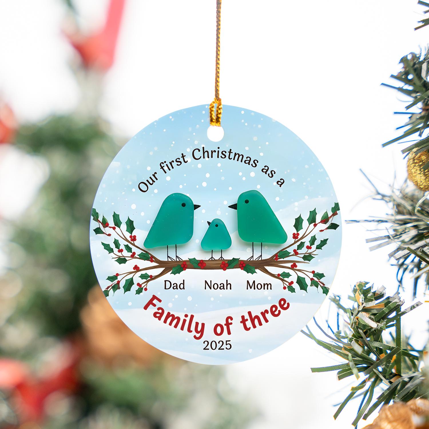 Personalized Family of Three Ceramic Christmas Ornament
