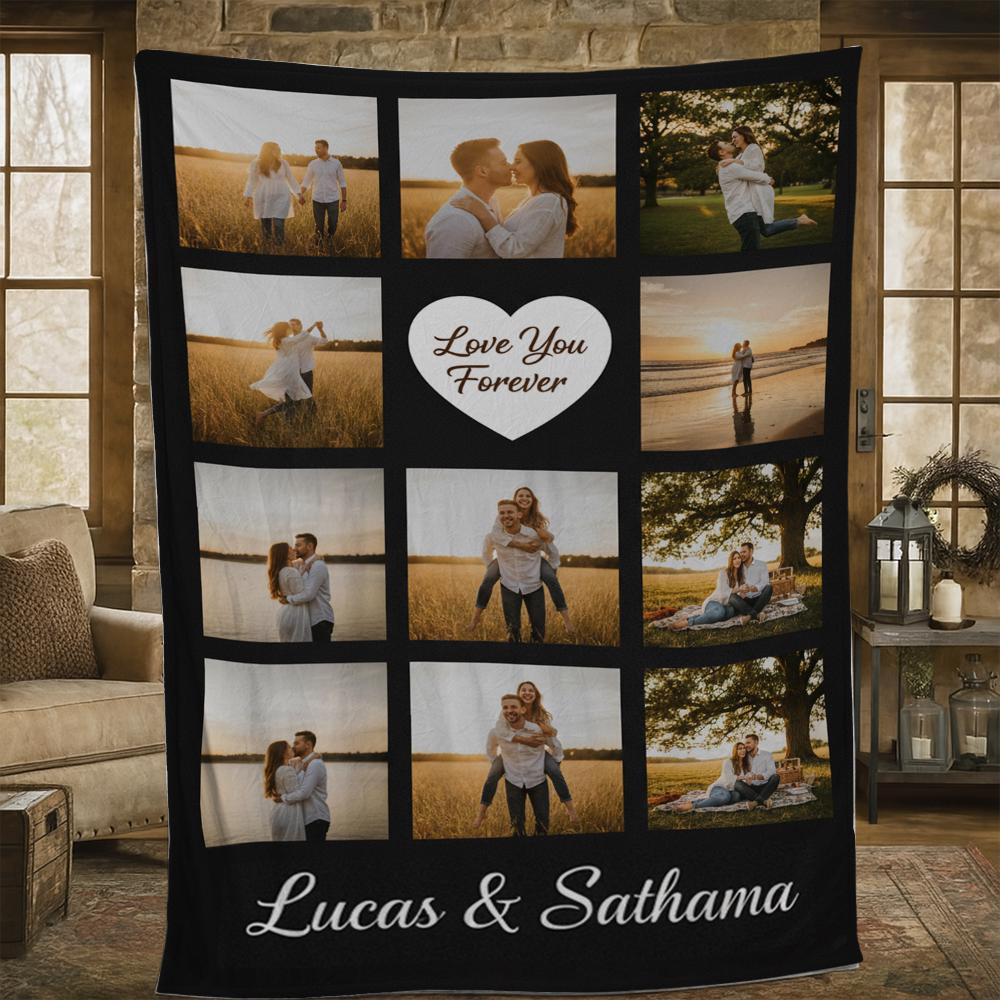 Personalized Couple Photo Blanket – Anniversary Gift for Him or Her