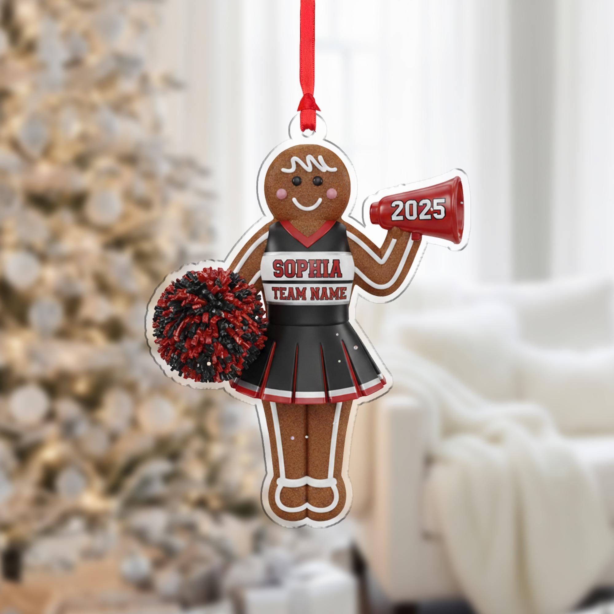 Personalized Cheerleader Ornament – Gingerbread Cheer Christmas Keepsake