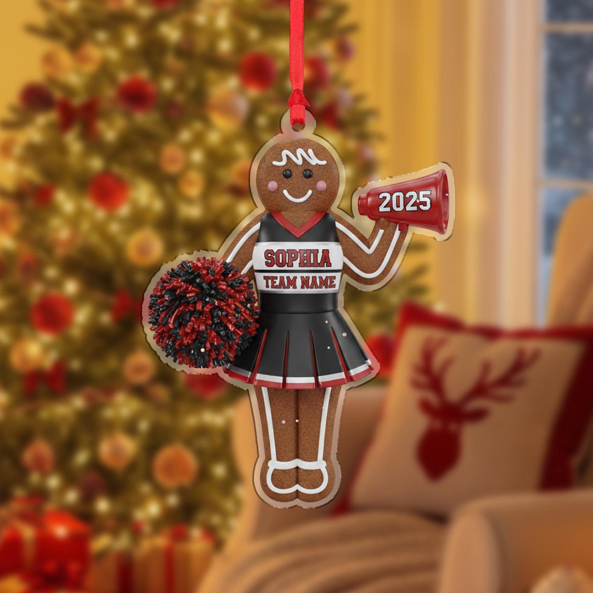 Personalized Cheerleader Ornament – Gingerbread Cheer Christmas Keepsake
