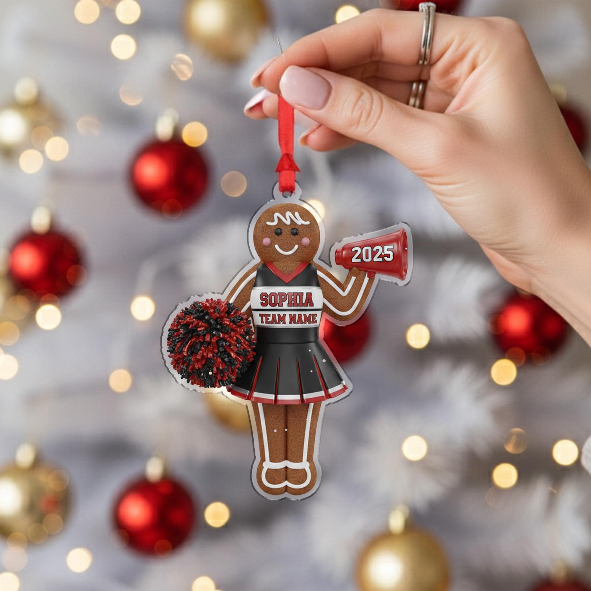 Personalized Cheerleader Ornament – Gingerbread Cheer Christmas Keepsake