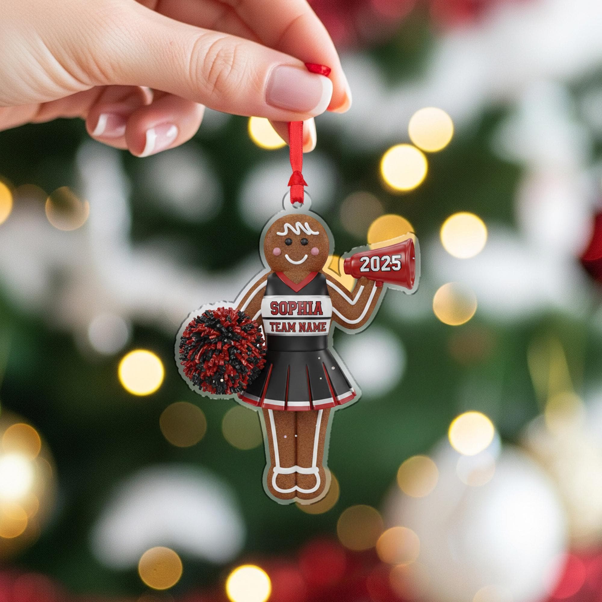 Personalized Cheerleader Ornament – Gingerbread Cheer Christmas Keepsake