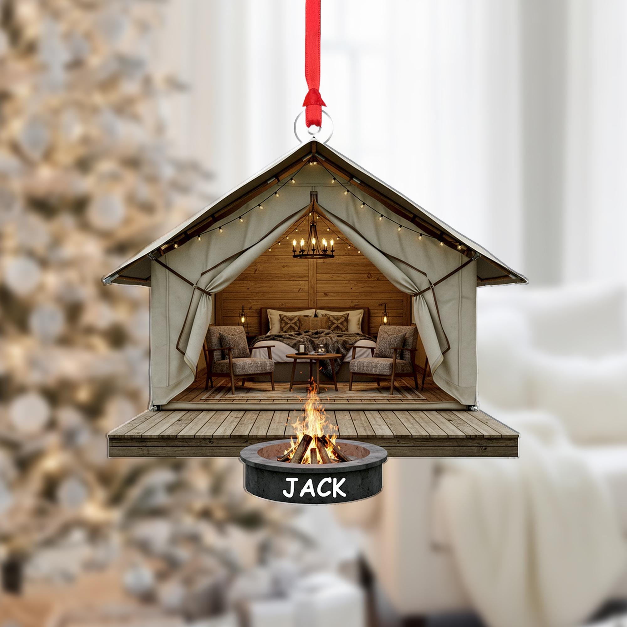 Personalized Glamping Tent Christmas Ornament: Custom Cabin Decor