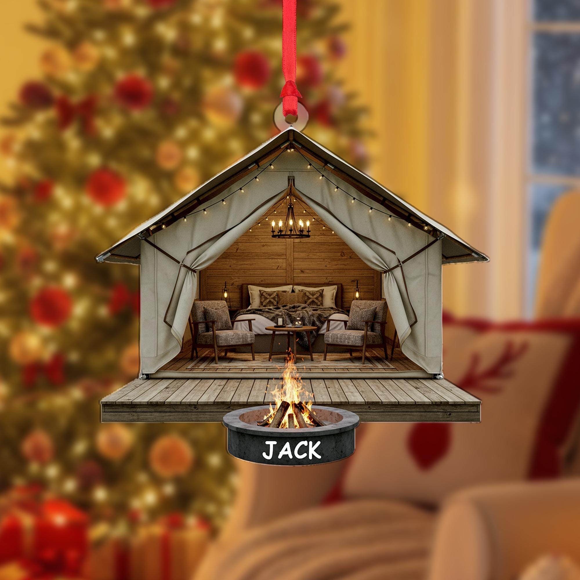 Personalized Glamping Tent Christmas Ornament: Custom Cabin Decor