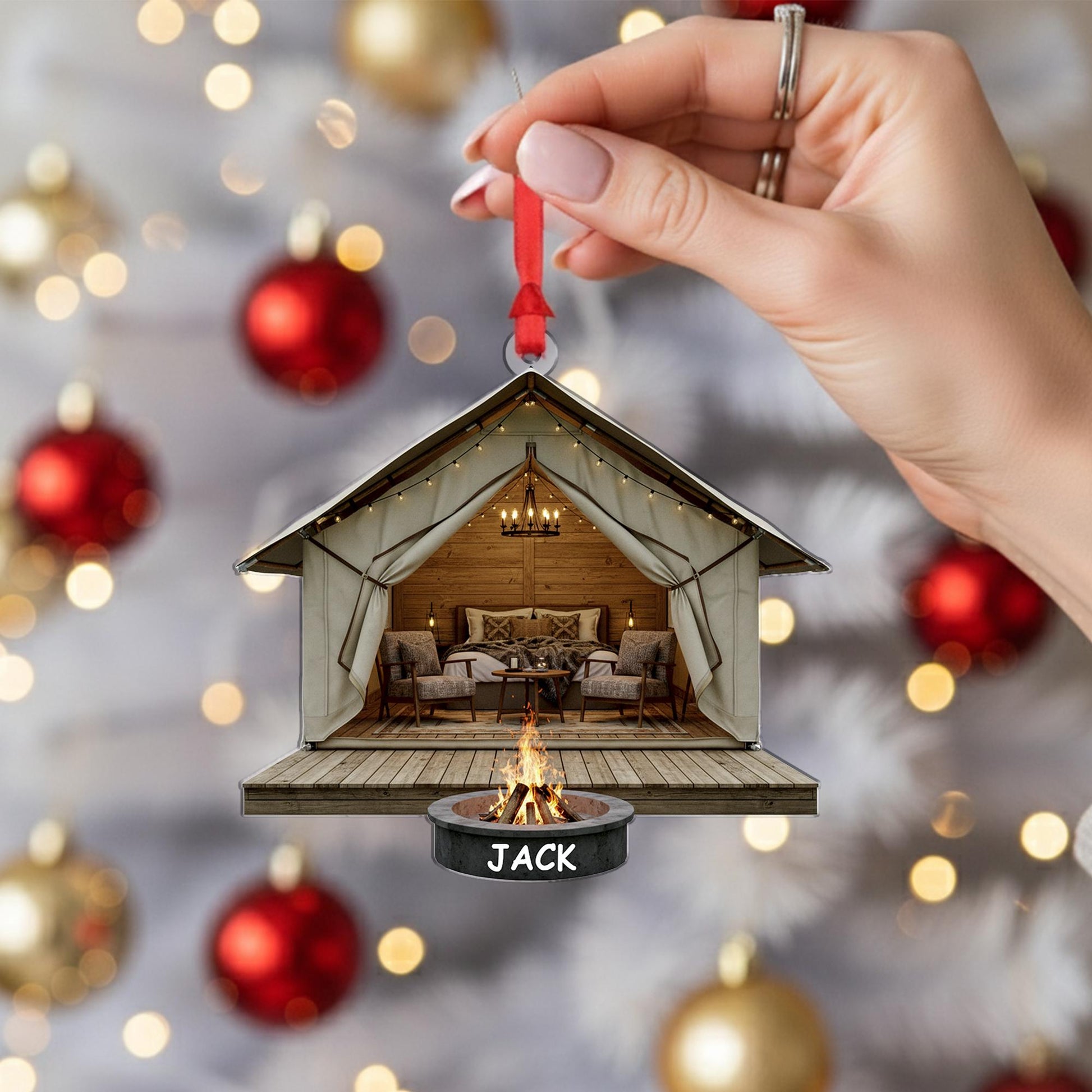 Personalized Glamping Tent Christmas Ornament: Custom Cabin Decor