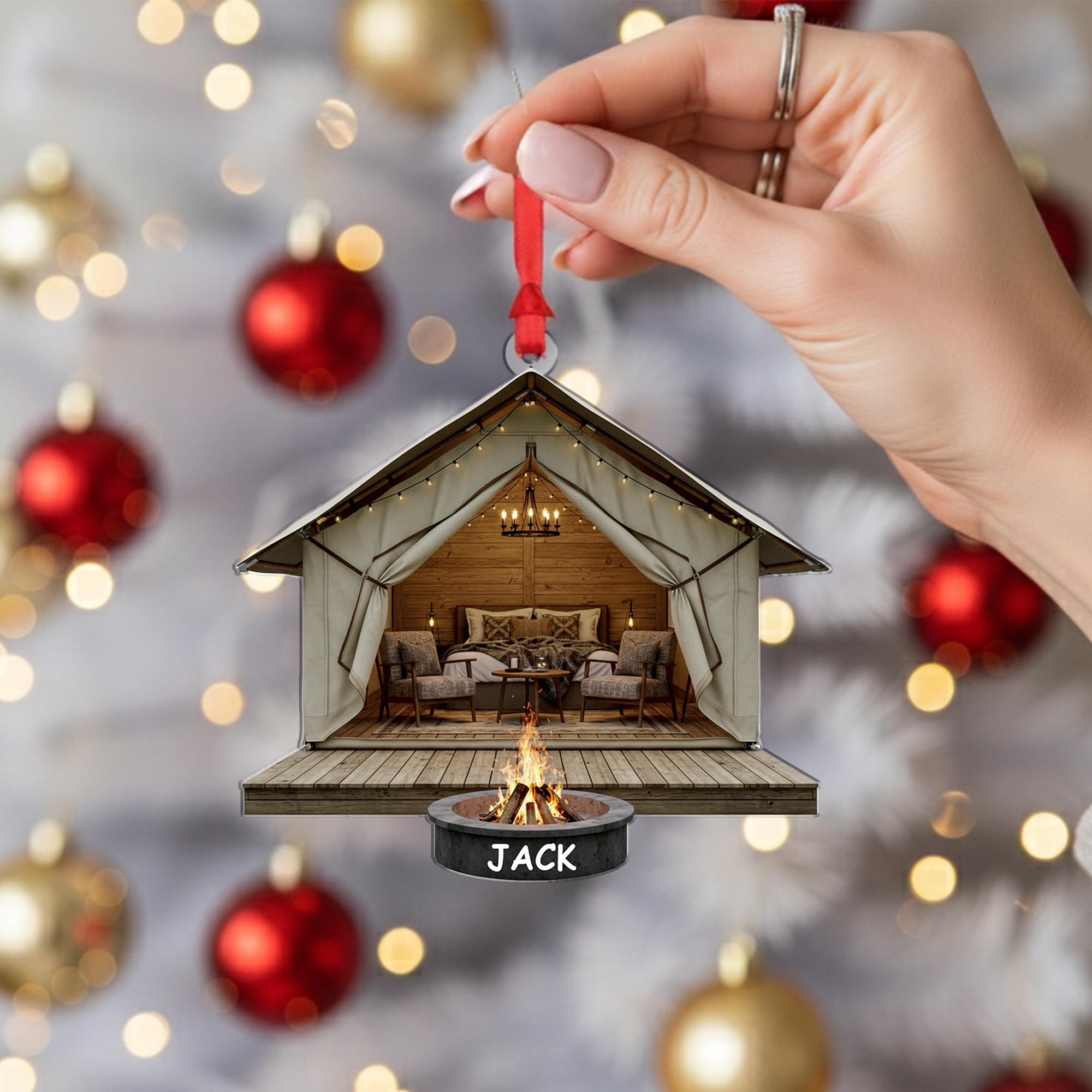 Personalized Glamping Tent Christmas Ornament: Custom Cabin Decor