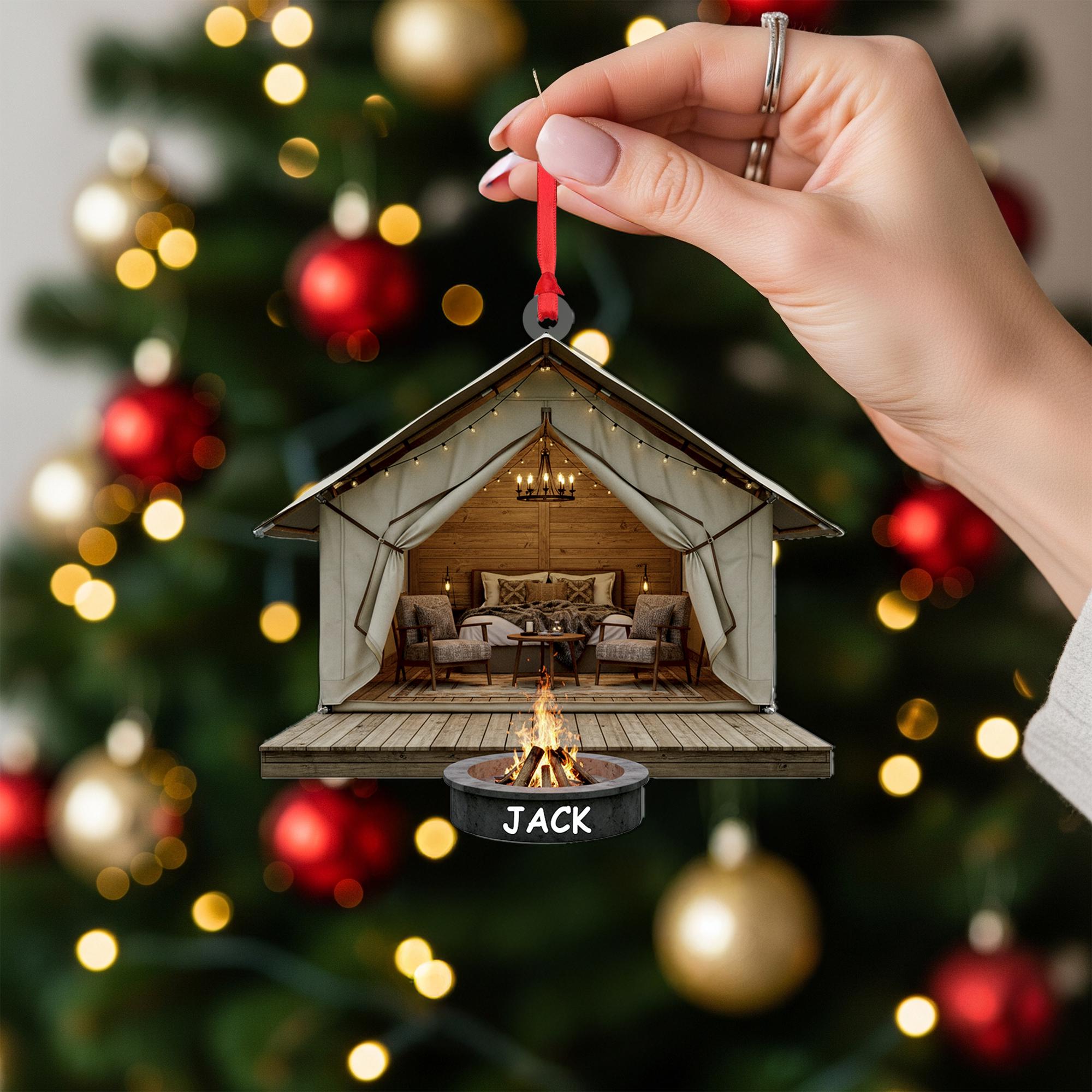 Personalized Glamping Tent Christmas Ornament: Custom Cabin Decor