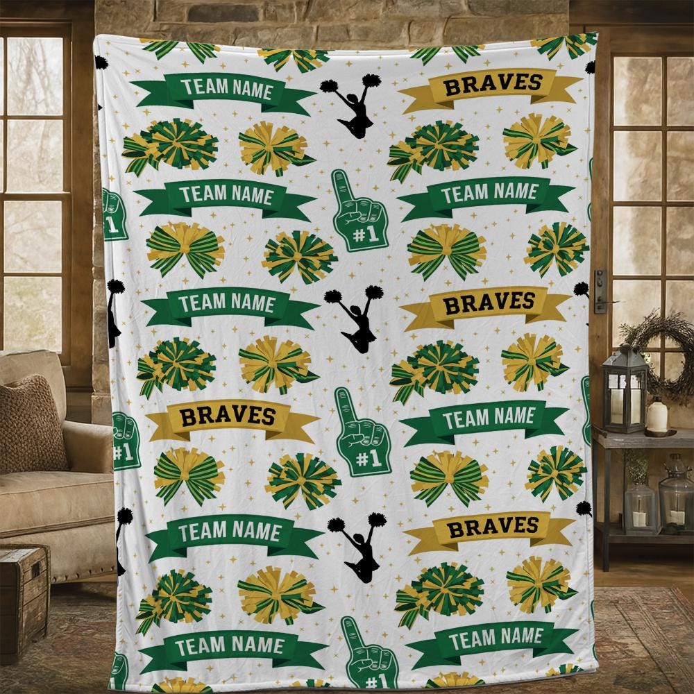 Custom Cheer Team Blanket: Personalized Pom Pom Spirit Gift