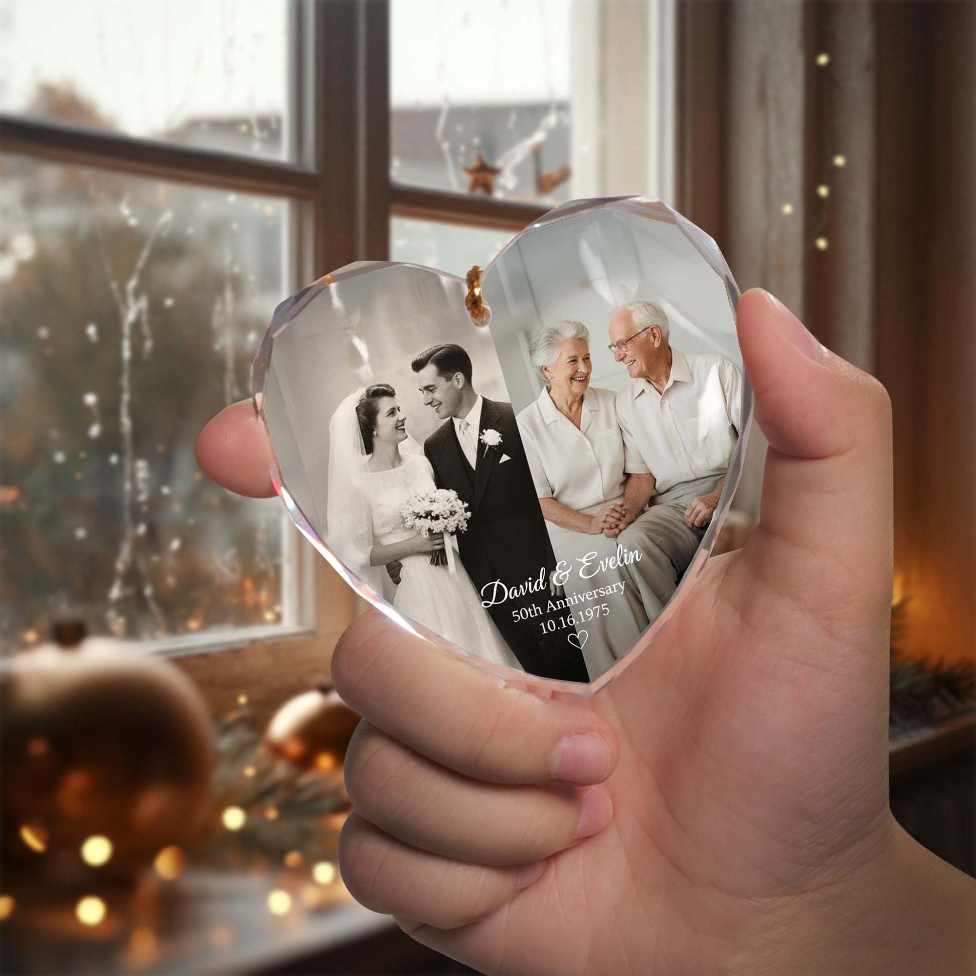 Personalized Glass Heart Ornament • Photo Engraved Glass Keepsake • Anniversary Commemorative