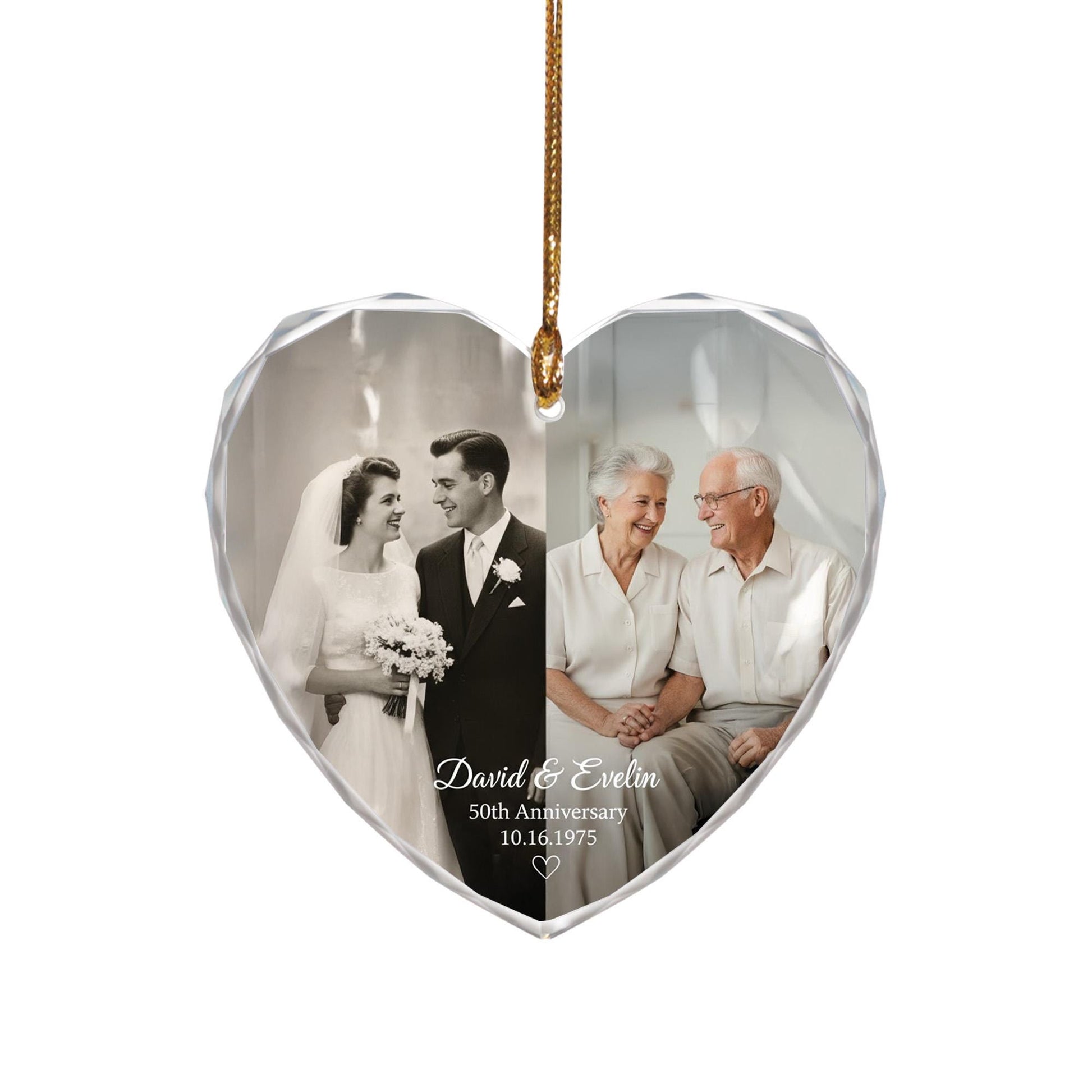 Personalized Glass Heart Ornament • Photo Engraved Glass Keepsake • Anniversary Commemorative