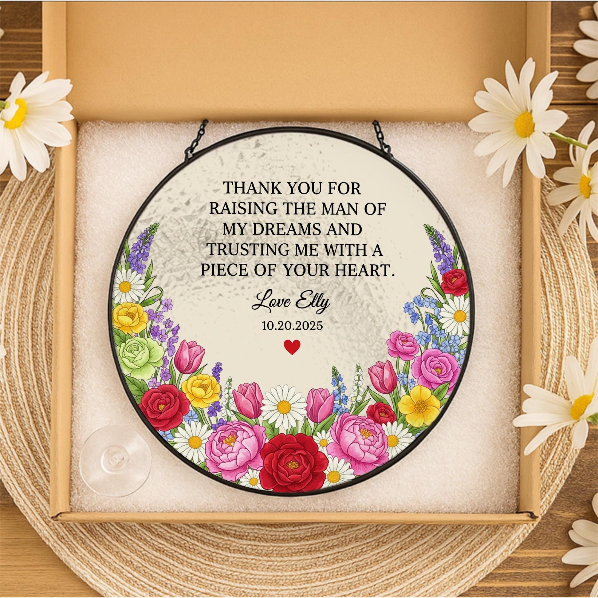Personalized Glass Suncatcher: Personalized Floral Mother-of-Groom Quote & Name