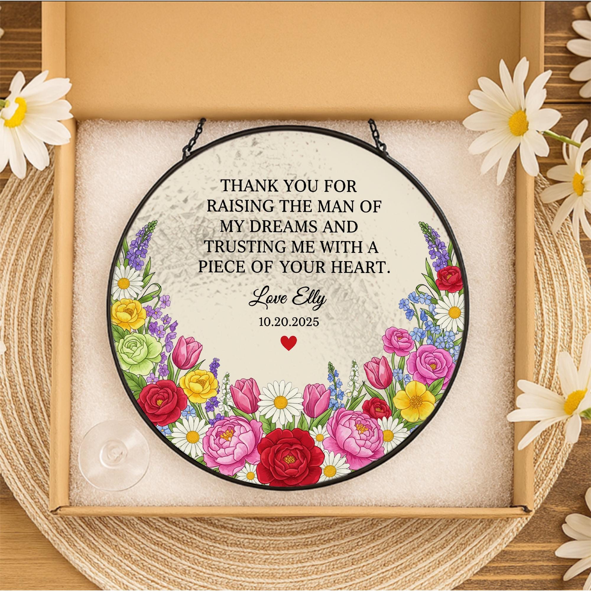 Personalized Glass Suncatcher: Personalized Floral Mother-of-Groom Quote & Name