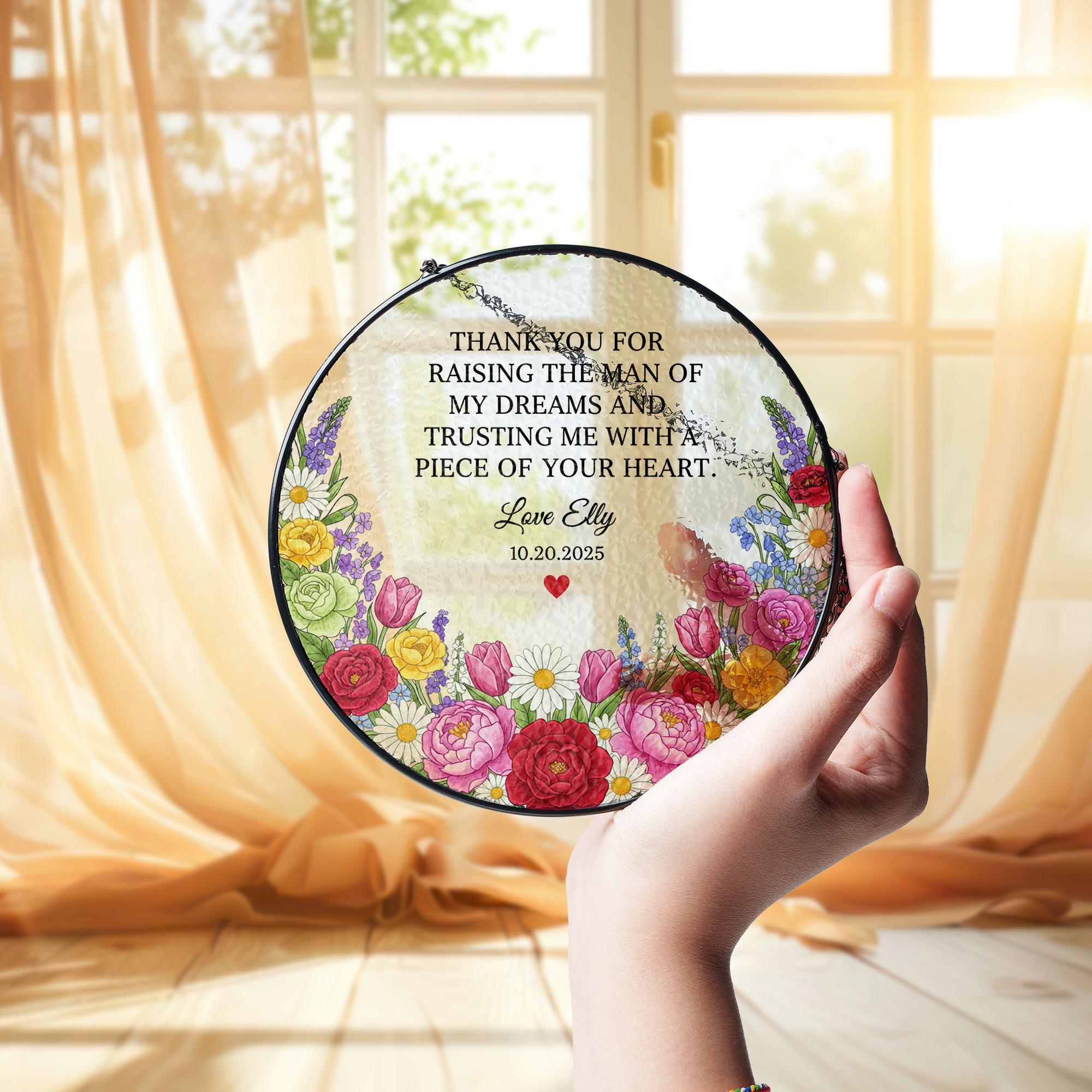 Personalized Glass Suncatcher: Personalized Floral Mother-of-Groom Quote & Name