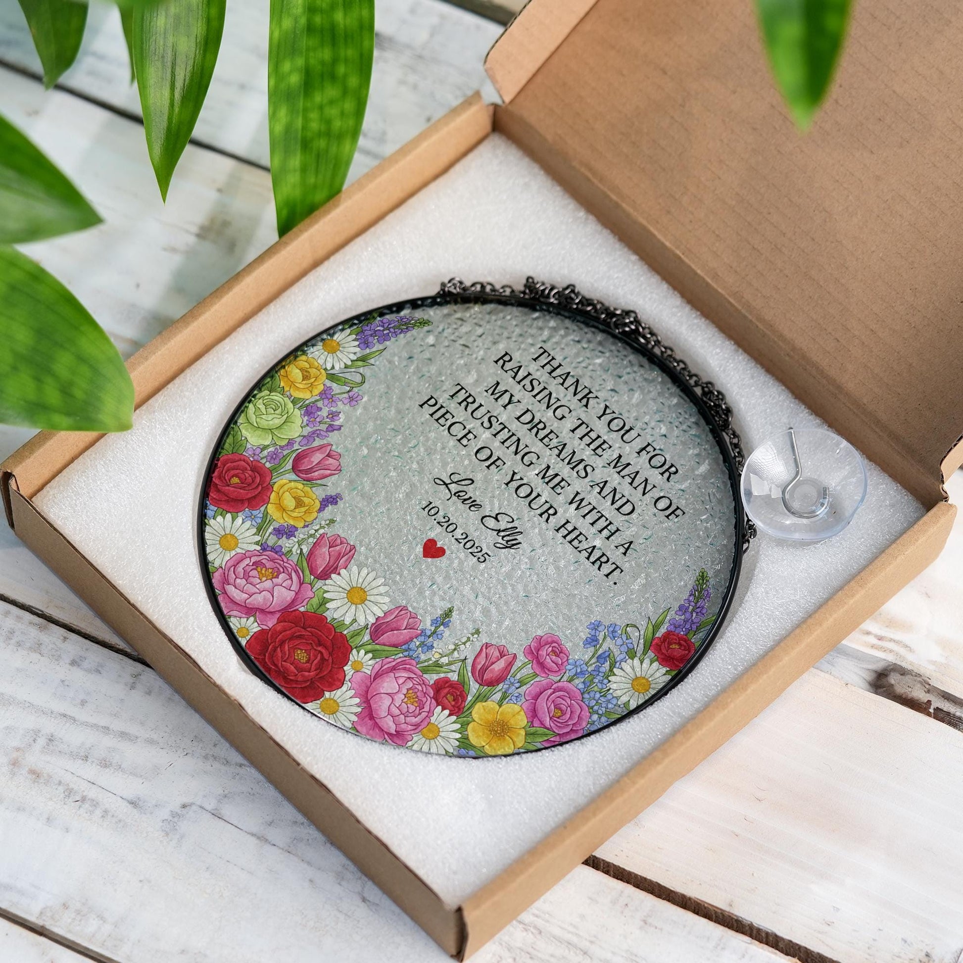 Personalized Glass Suncatcher: Personalized Floral Mother-of-Groom Quote & Name