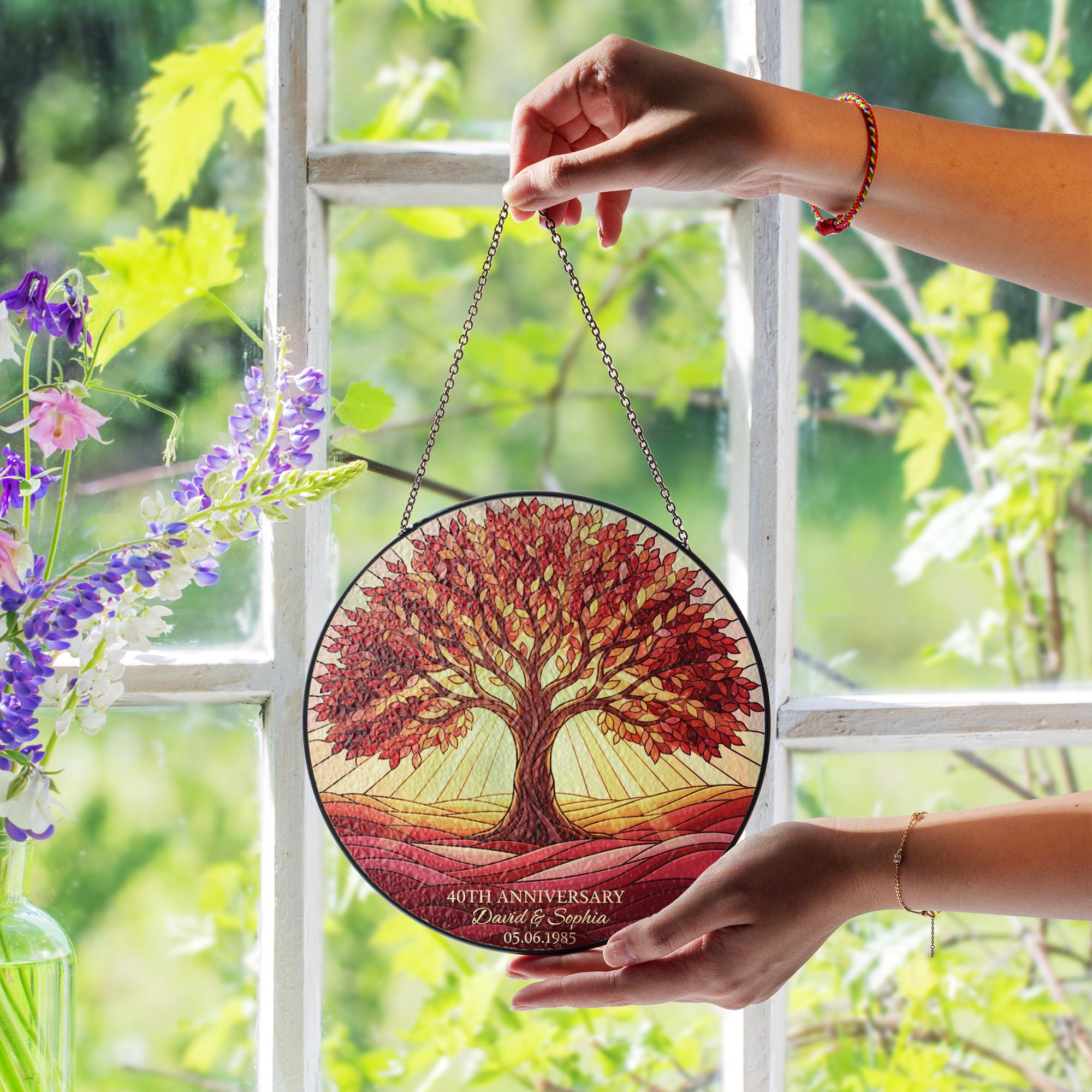 Personalized Glass Suncatcher: Personalized Ruby Tree Anniversary Name & Date