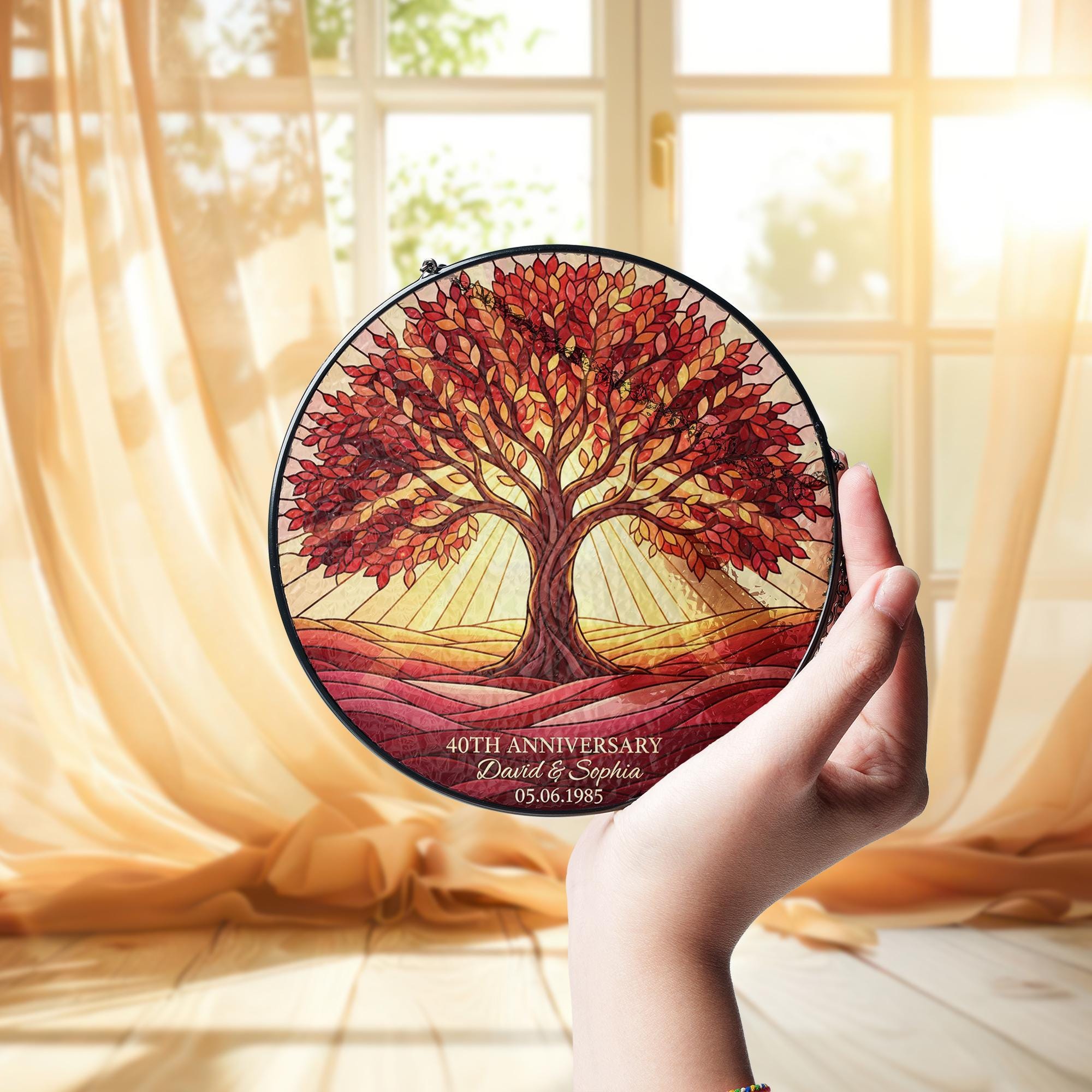 Personalized Glass Suncatcher: Personalized Ruby Tree Anniversary Name & Date