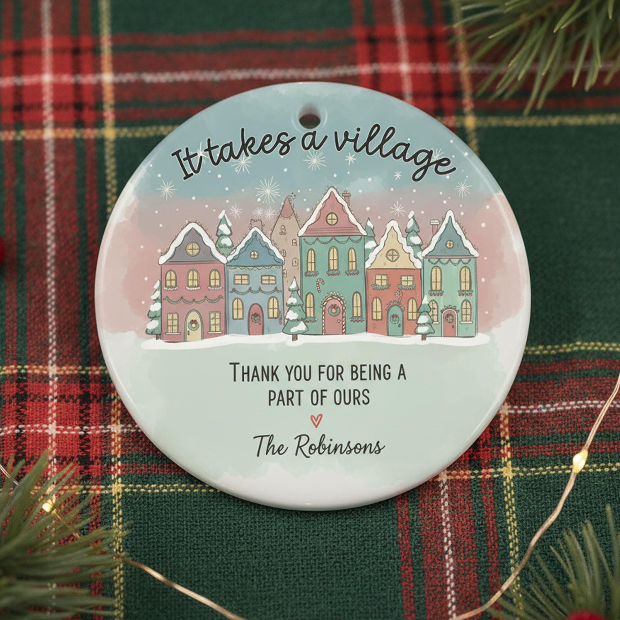 Personalized Christmas Ornament: Snowy Village Gift for Neighbours