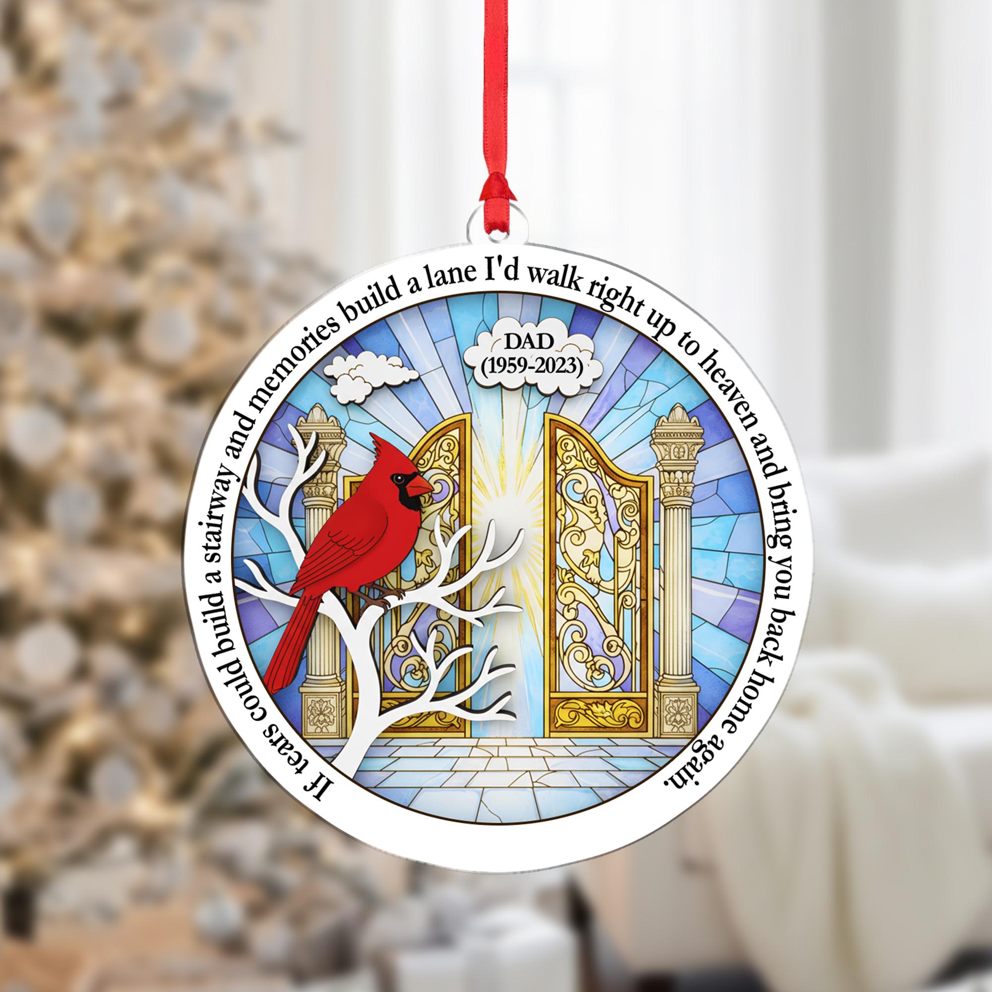Personalized Dad Memorial Ornament: Cardinal & Heaven's Gate Keepsake