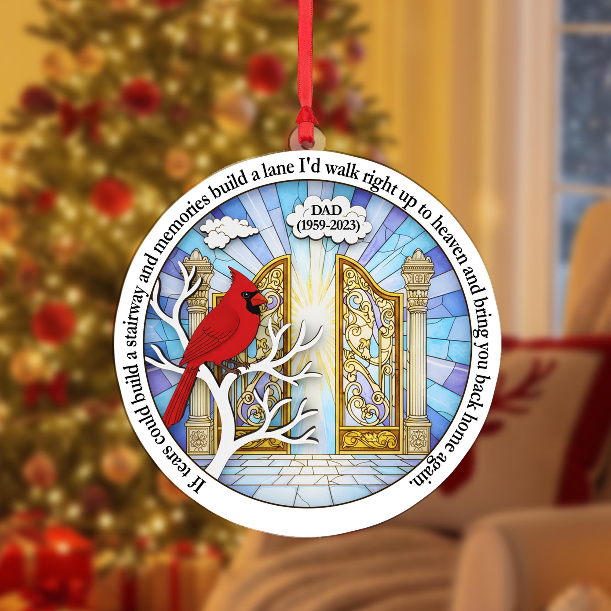 Personalized Dad Memorial Ornament: Cardinal & Heaven's Gate Keepsake