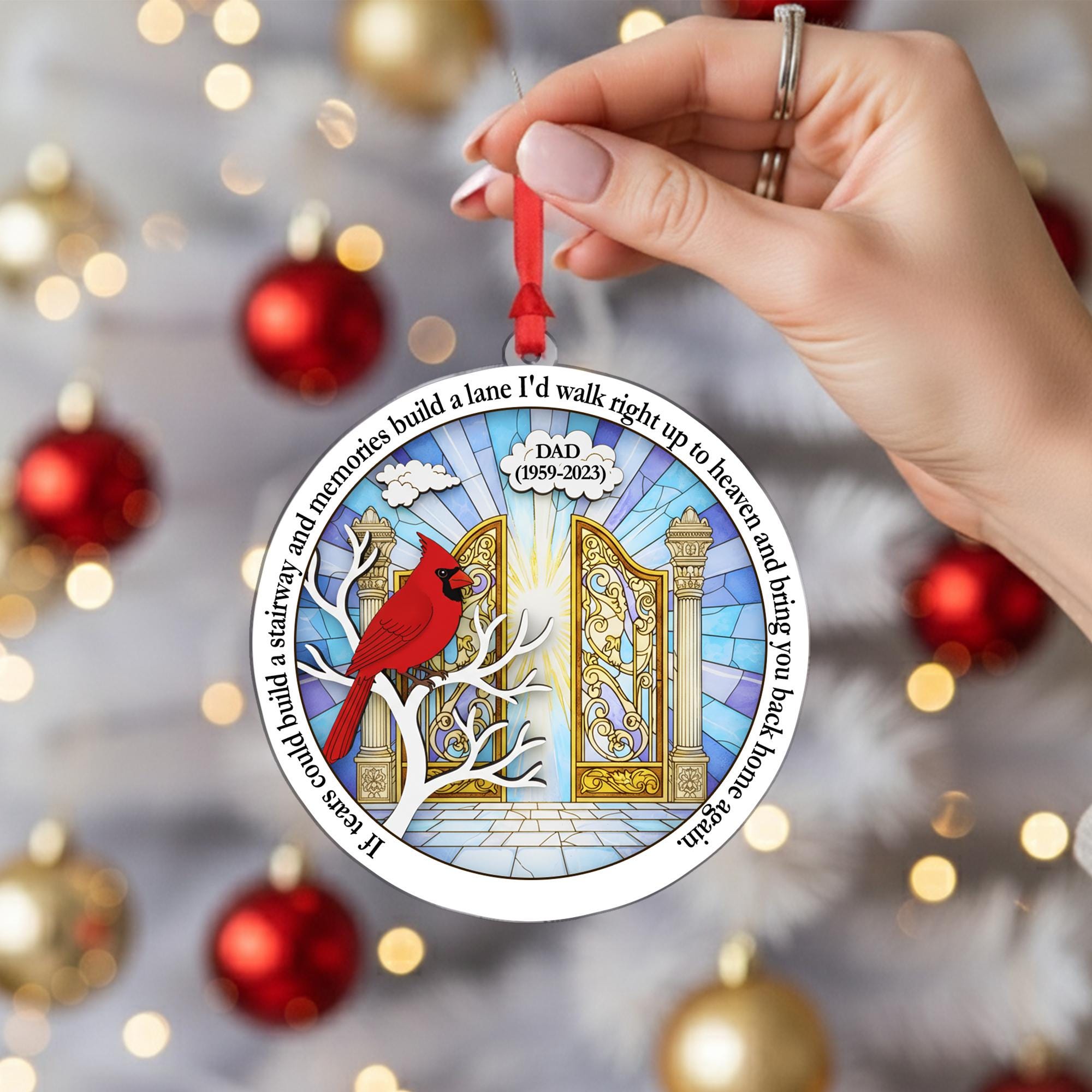Personalized Dad Memorial Ornament: Cardinal & Heaven's Gate Keepsake