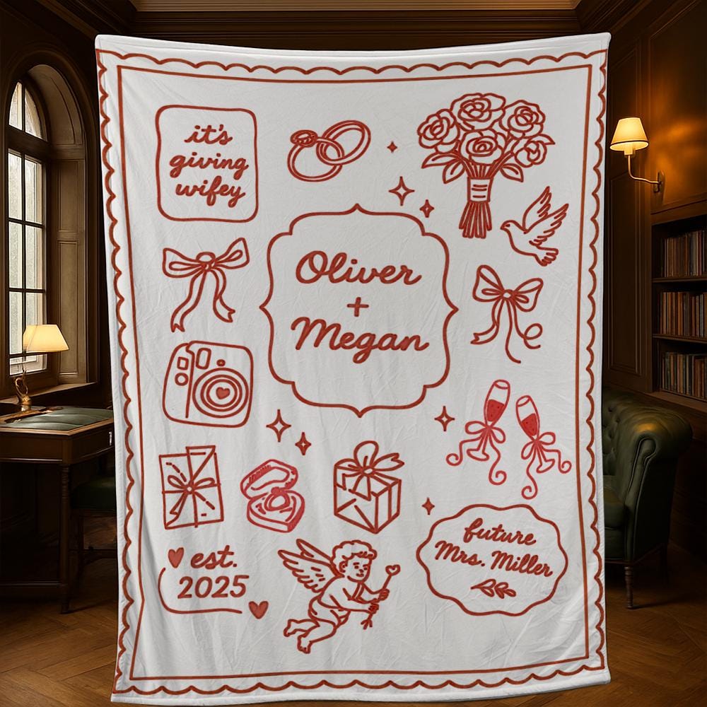 Personalized Engagement Blanket – Custom Name Couple Blanket