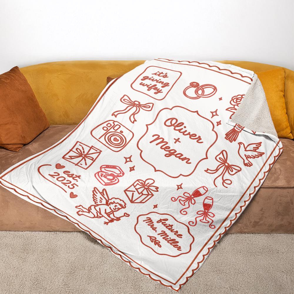 Personalized Engagement Blanket – Custom Name Couple Blanket