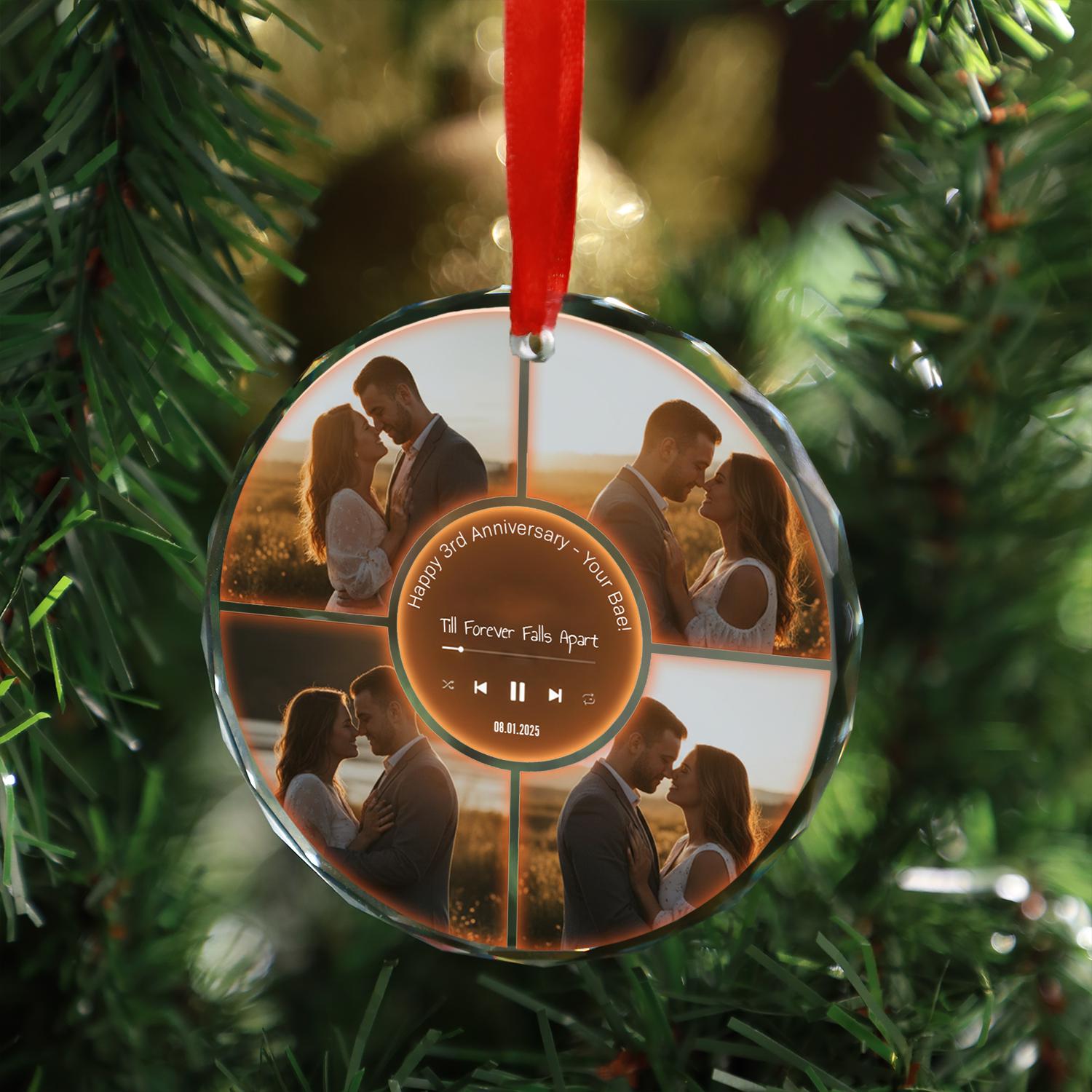 Personalized Glass Music Ornament – Custom Photo Anniversary Gift