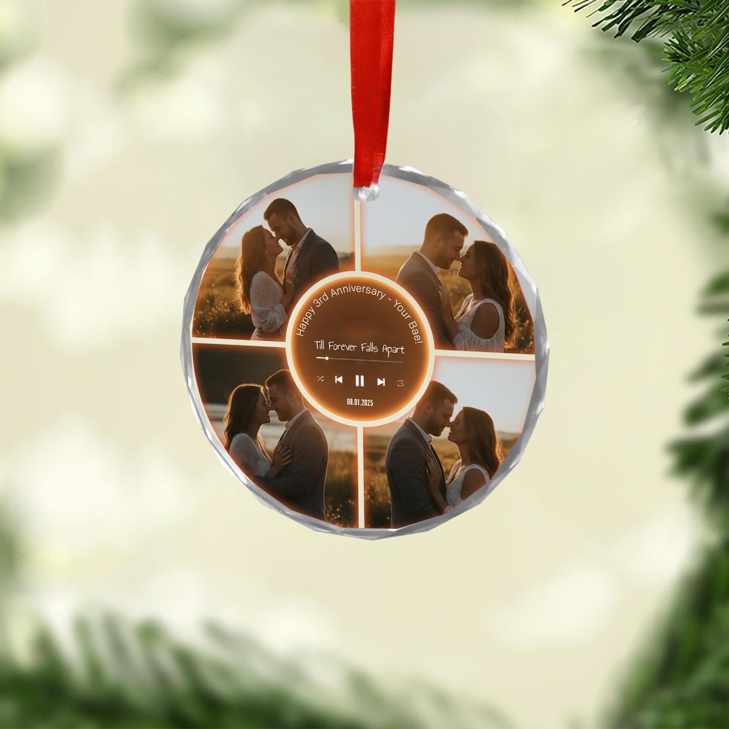 Personalized Glass Music Ornament – Custom Photo Anniversary Gift