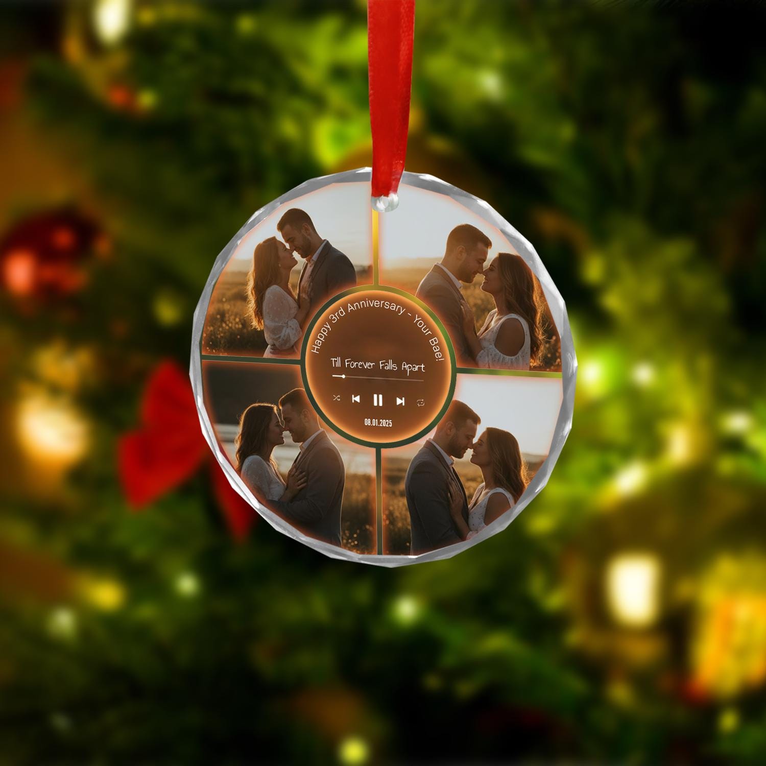 Personalized Glass Music Ornament – Custom Photo Anniversary Gift