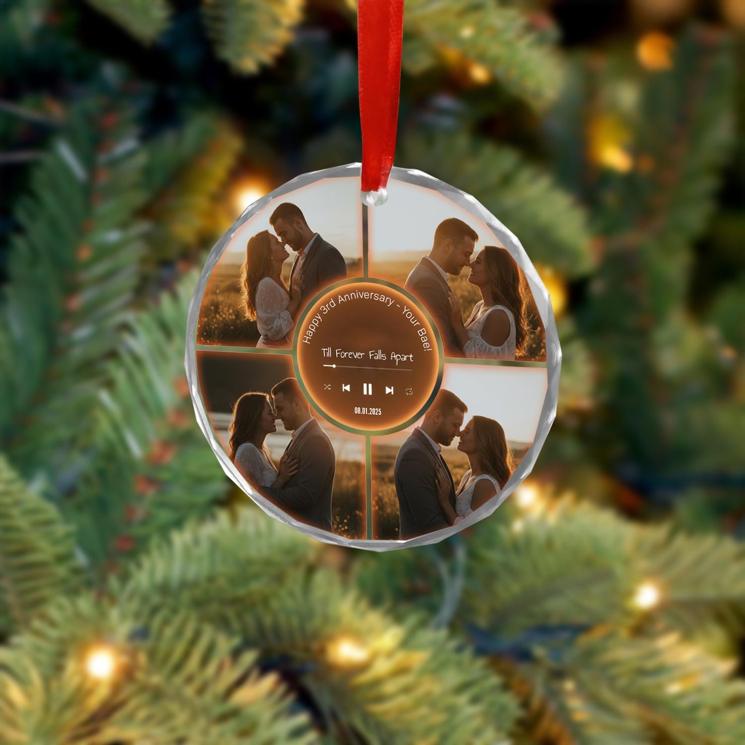 Personalized Glass Music Ornament – Custom Photo Anniversary Gift