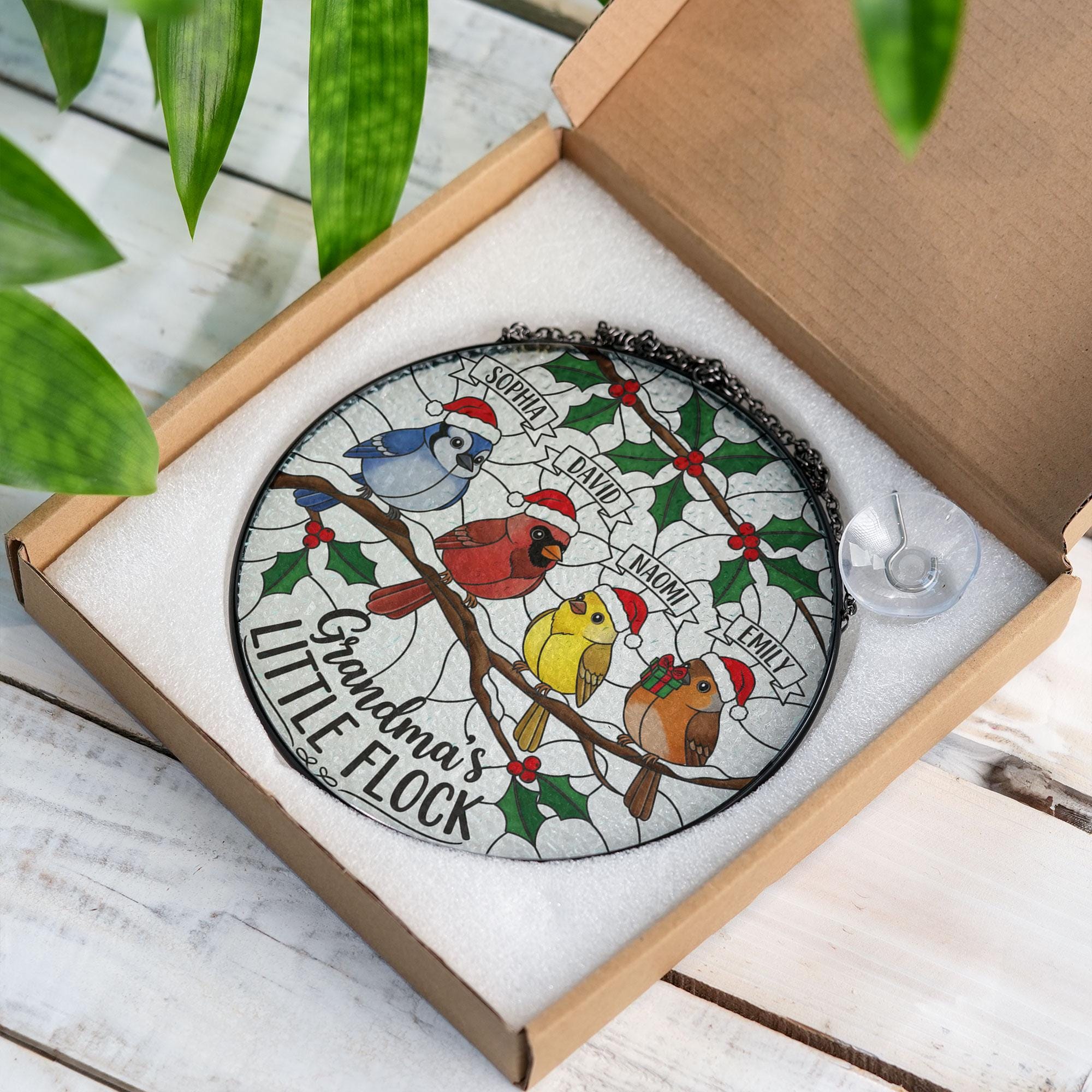 Personalized Grandma's Flock Glass Suncatcher: Custom Grandkids Christmas Ornament