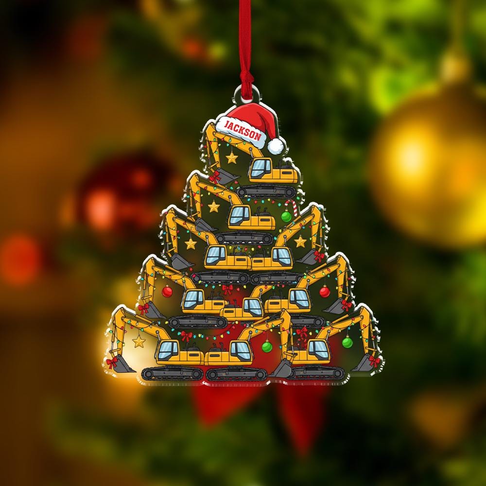Personalized Excavator Christmas Tree Ornament - Construction Gift