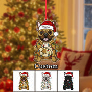 Custom Dog Christmas Ornament – Personalized French Bulldog with Santa Hat & Lights, Pet Name Decoration