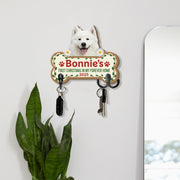 Personalized Dog Bone Key Holder: Custom Pet Name, Wooden Leash Hook