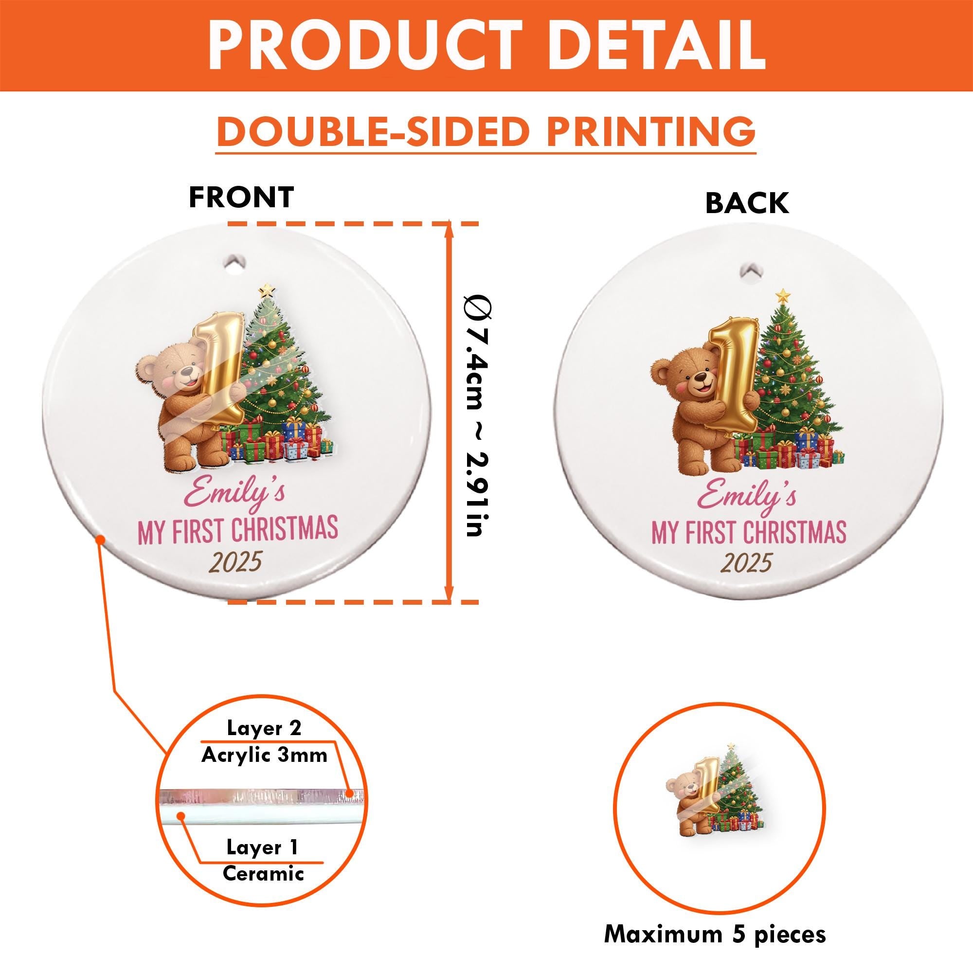 Personalized Baby's First Christmas Ornament: Acrylic Ceramic Keepsake