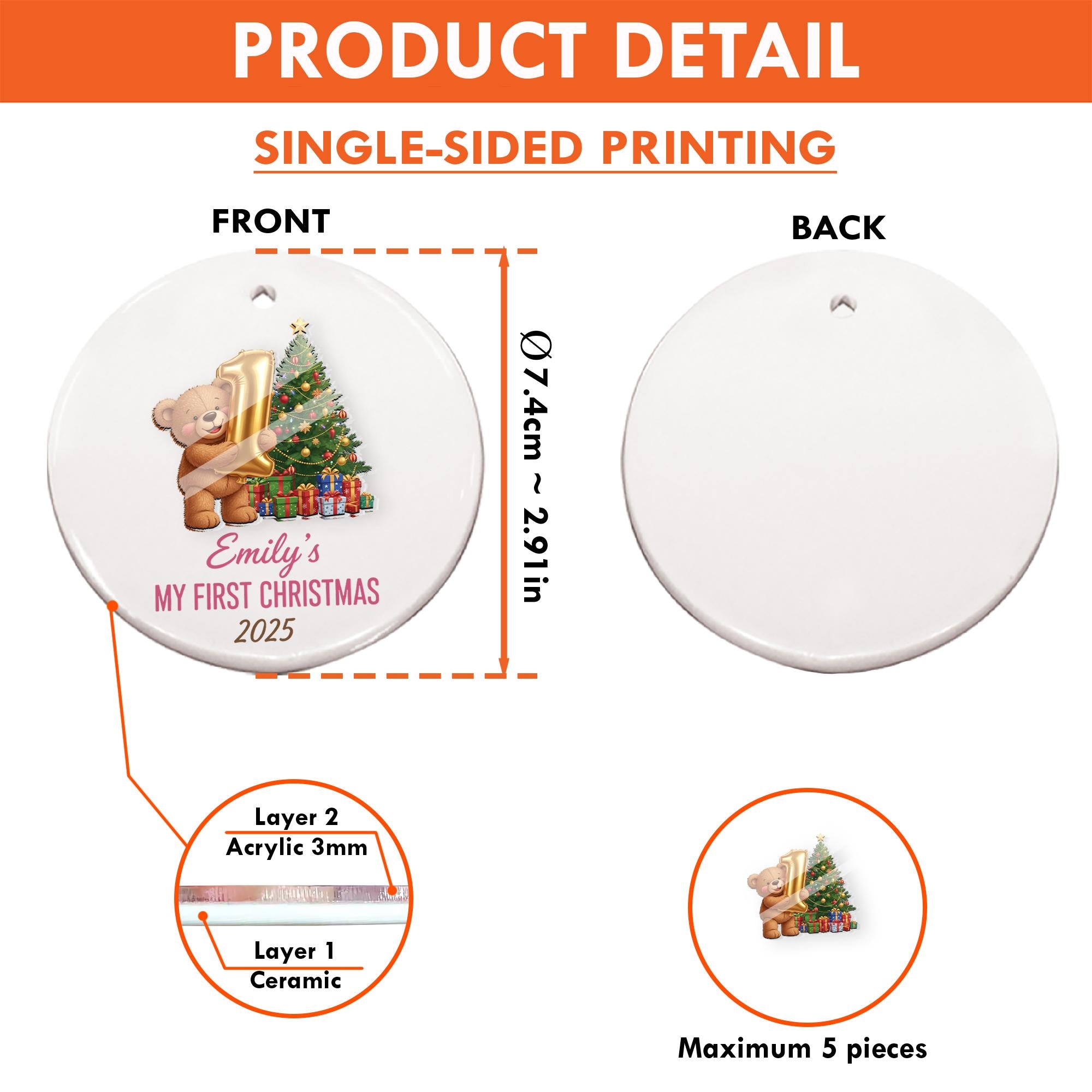 Personalized Baby's First Christmas Ornament: Acrylic Ceramic Keepsake