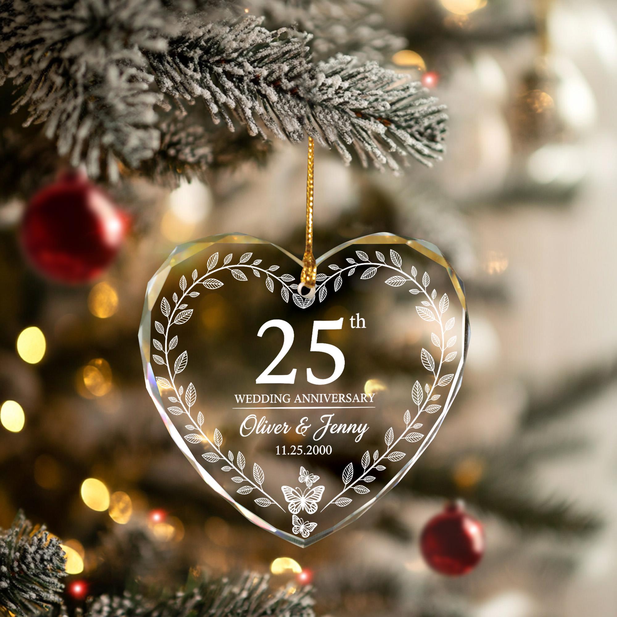 Personalized Glass Anniversary Ornament – Wedding Heart Keepsake
