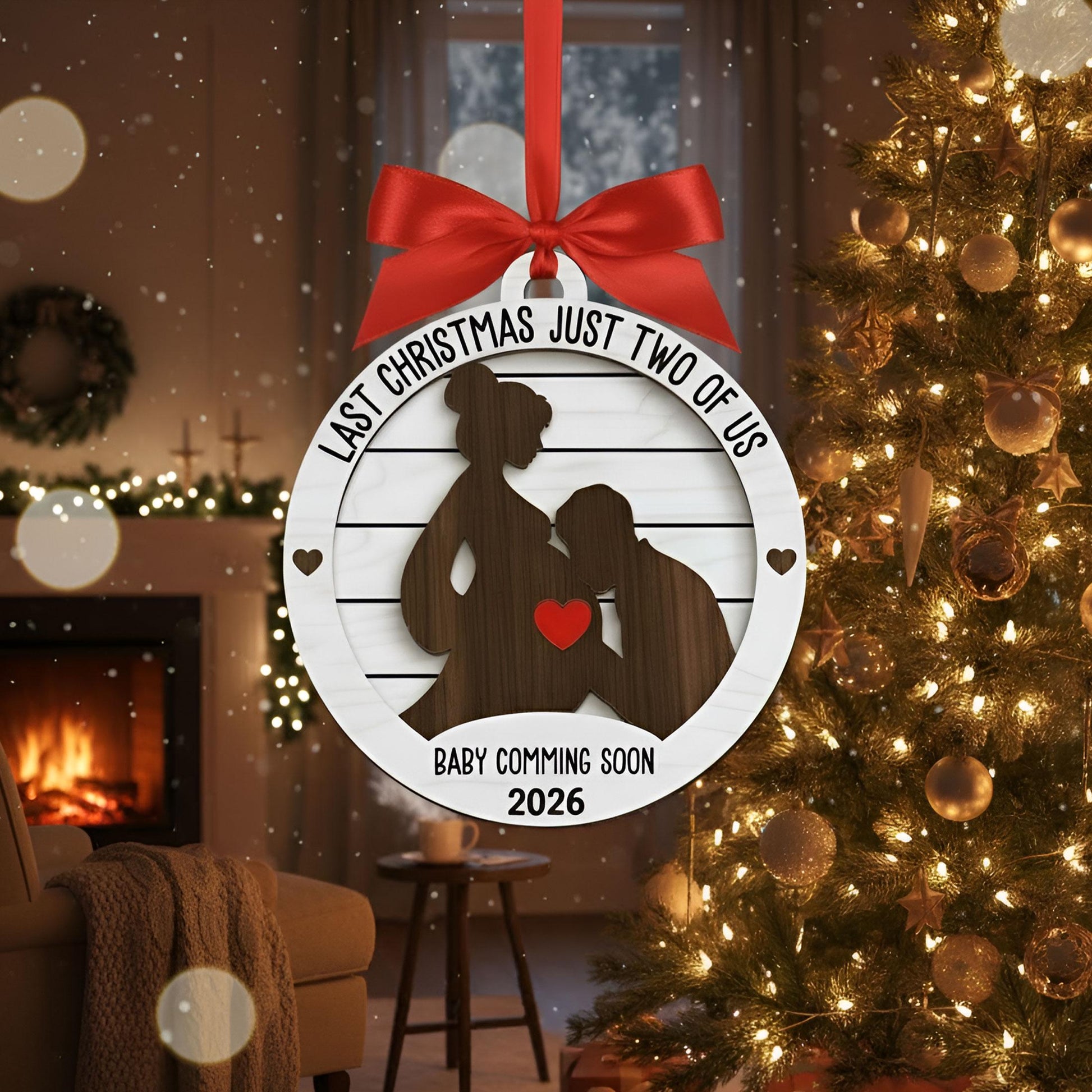 Custom Expecting Parents Ornament: Pregnancy Reveal Christmas Keepsake, Personalized Baby Coming Soon 2026 Gift